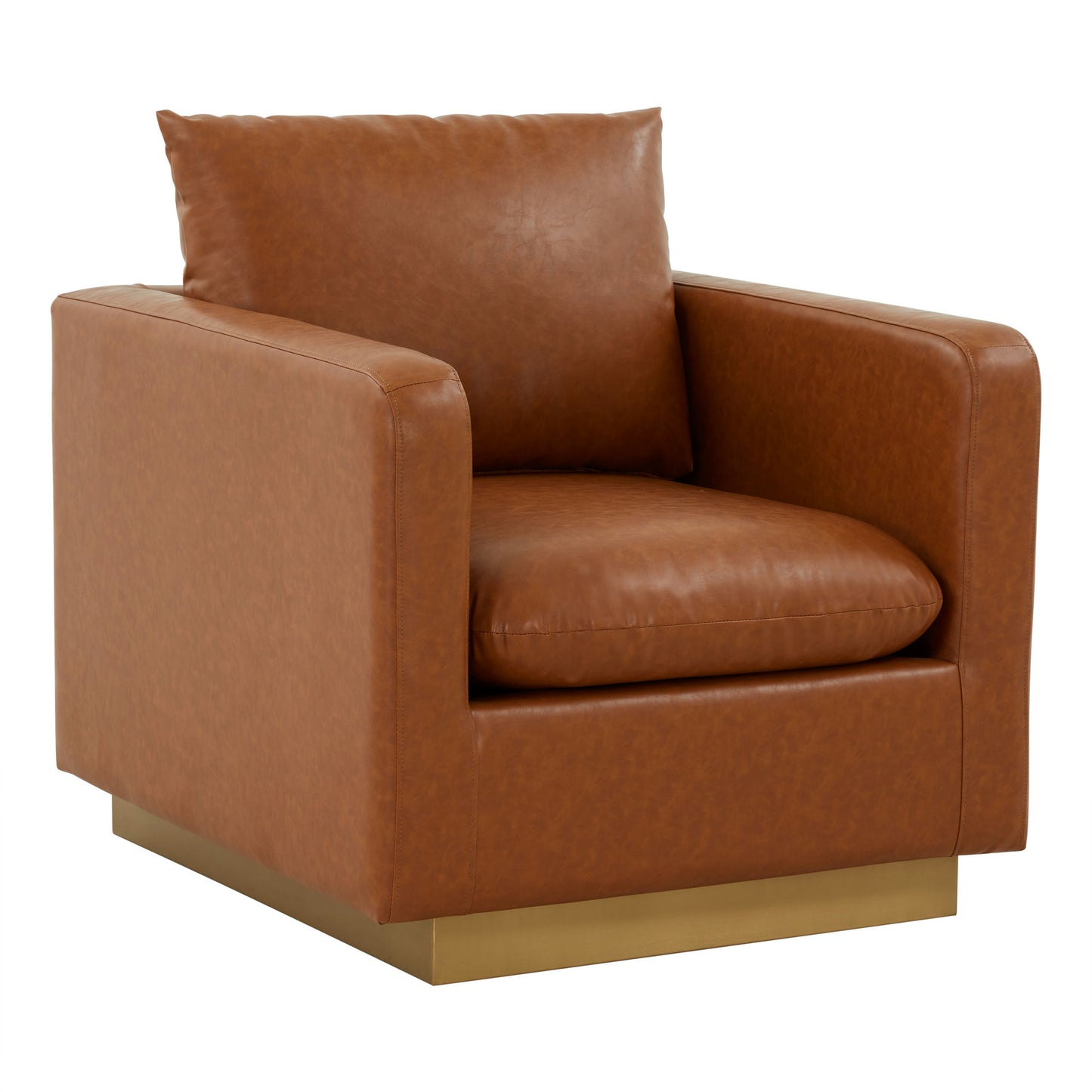 LeisureMod Nervo Leather Accent Armchair In Cognac Tan