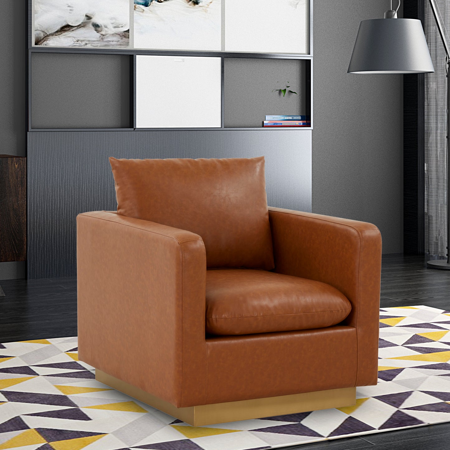 LeisureMod Nervo Leather Accent Armchair In Cognac Tan