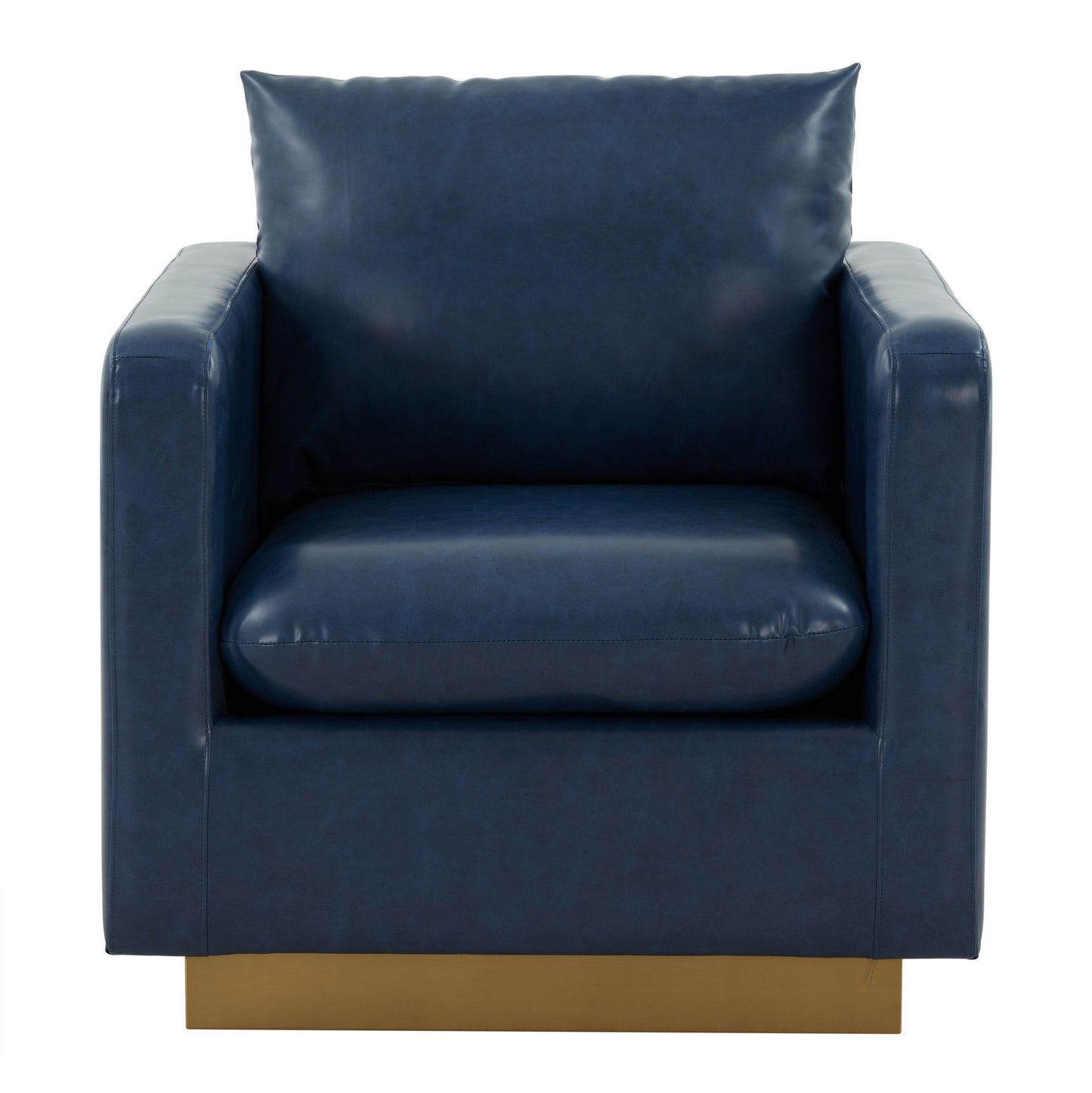 LeisureMod Nervo Leather Accent Armchair In Navy Blue