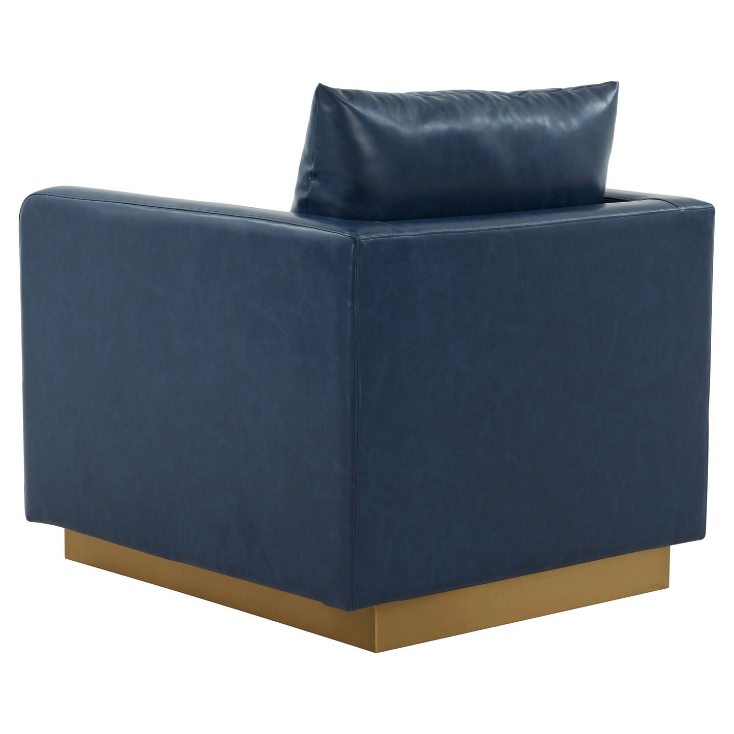 LeisureMod Nervo Leather Accent Armchair In Navy Blue