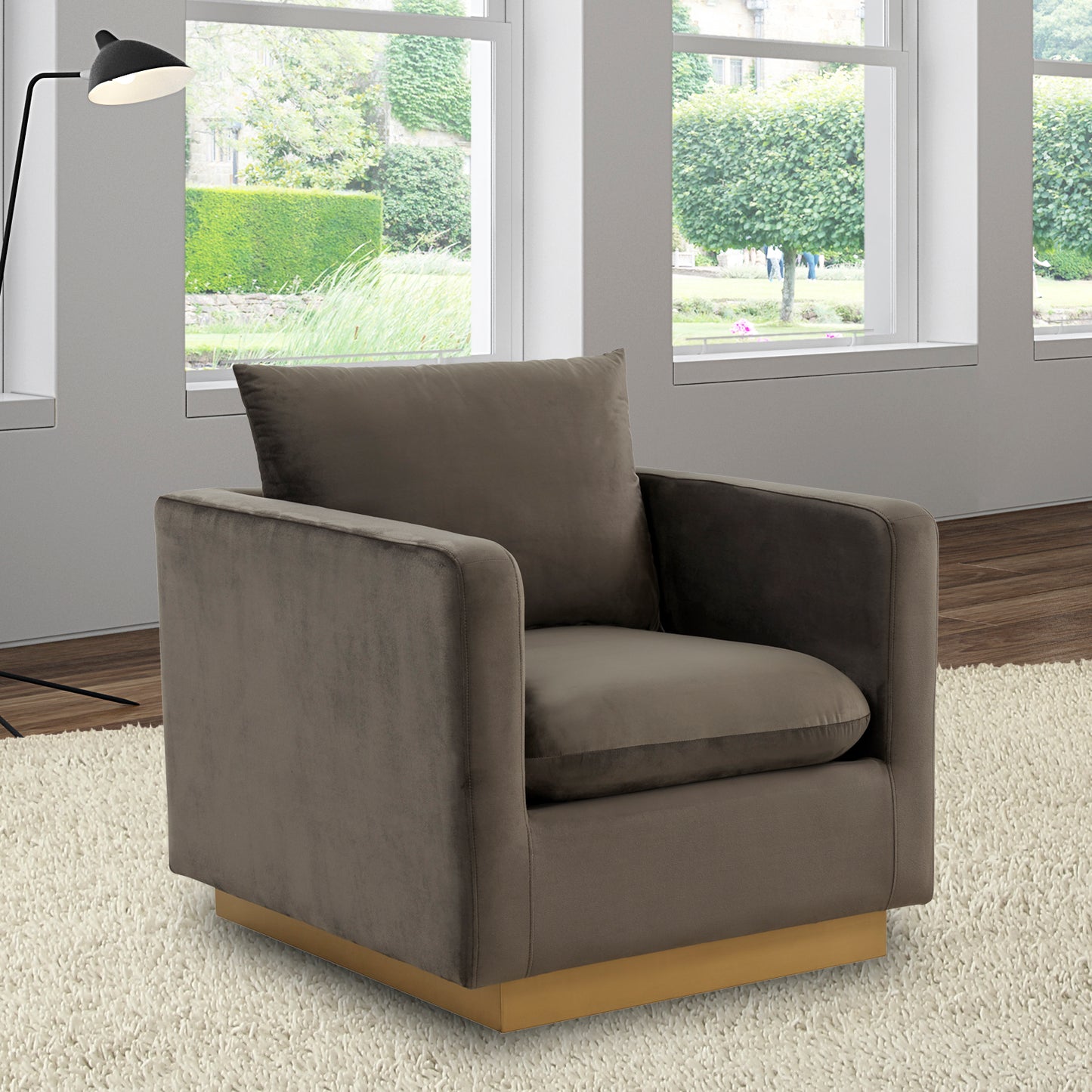 LeisureMod Nervo Velvet Accent Armchair In Dark Grey