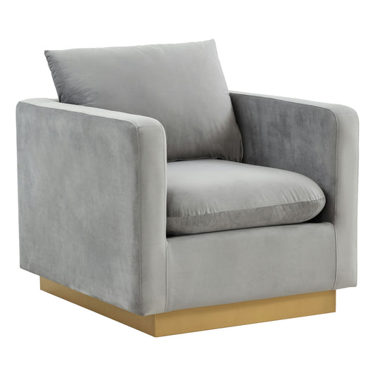 LeisureMod Nervo Velvet Accent Armchair In Light Grey