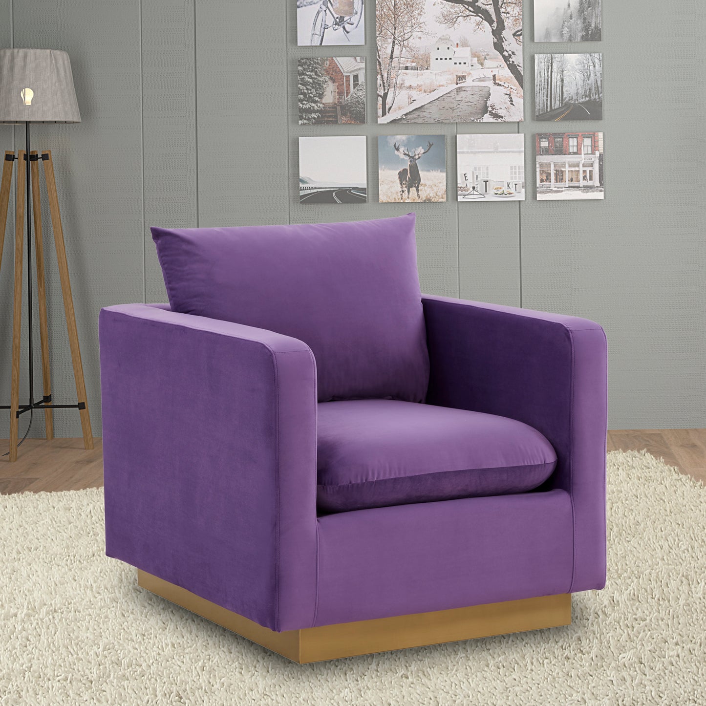 LeisureMod Nervo Velvet Accent Armchair In Purple