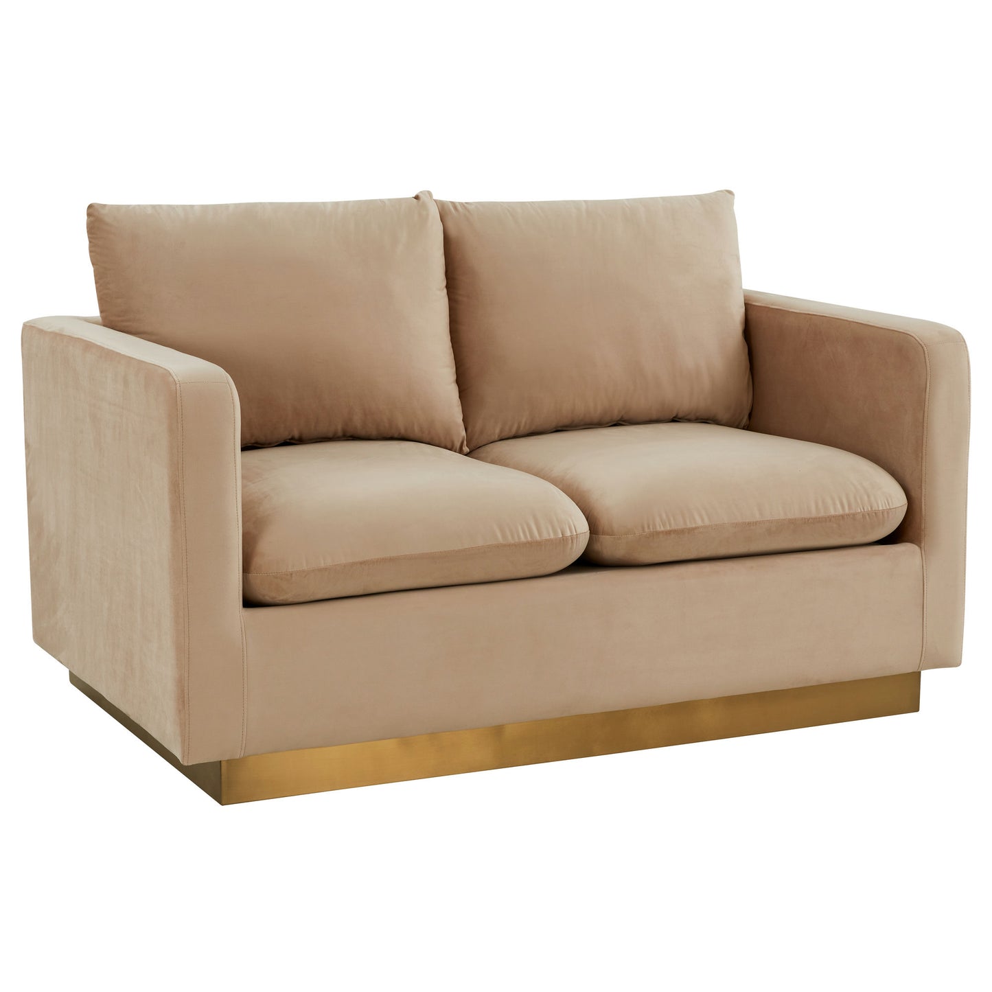 LeisureMod Nervo Modern Mid-Century Upholstered Velvet Loveseat In Beige