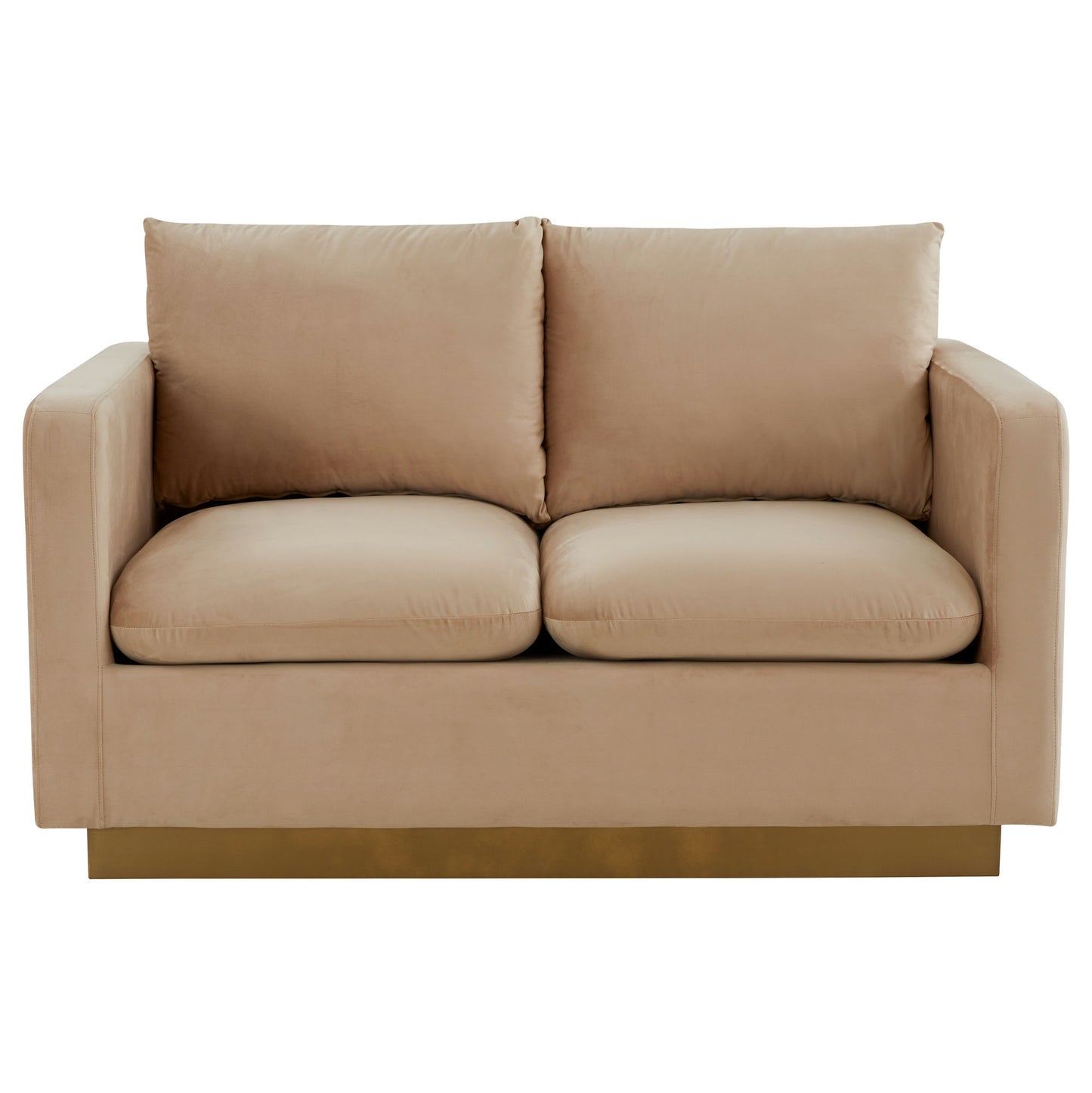 LeisureMod Nervo Modern Mid-Century Upholstered Velvet Loveseat In Beige