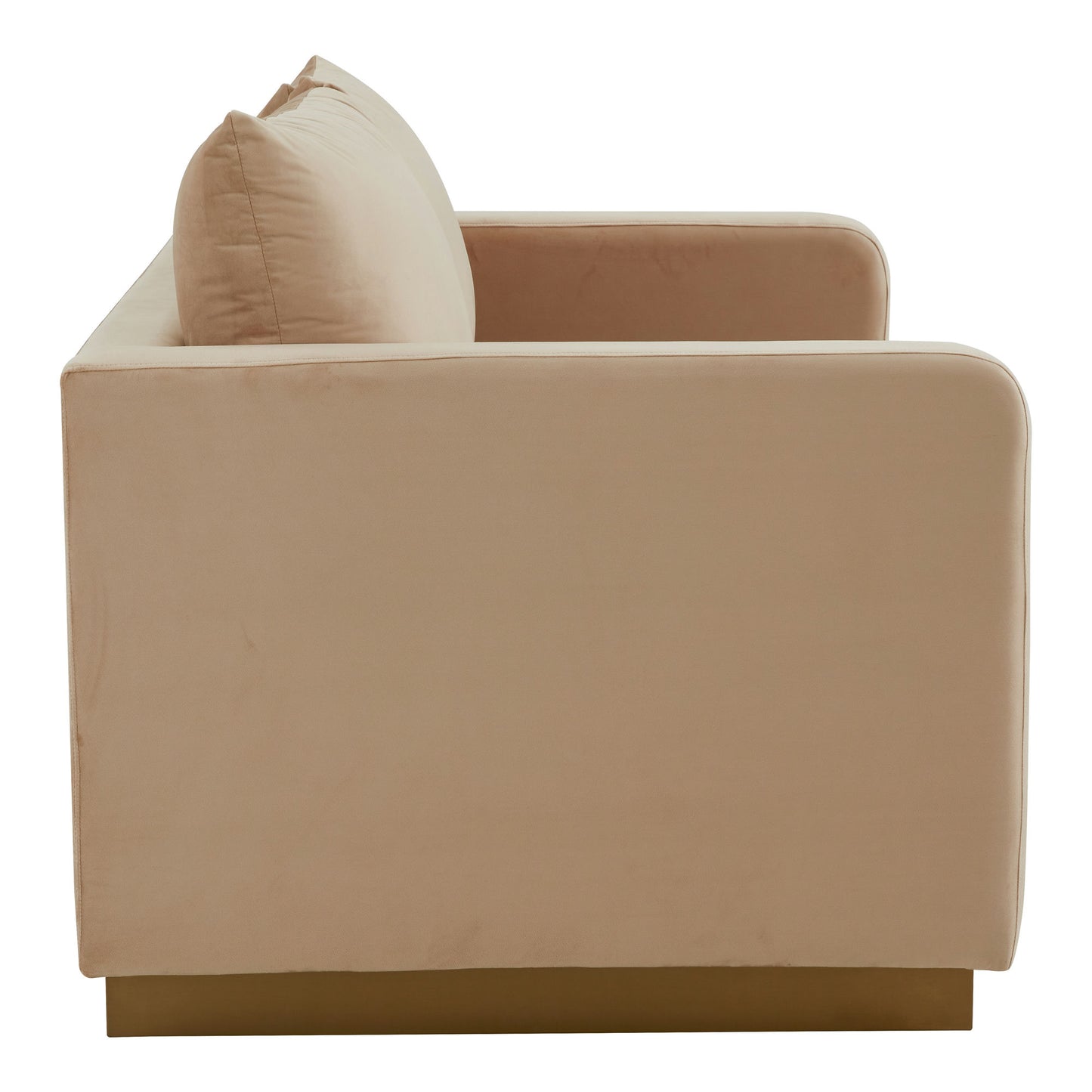 LeisureMod Nervo Modern Mid-Century Upholstered Velvet Loveseat In Beige