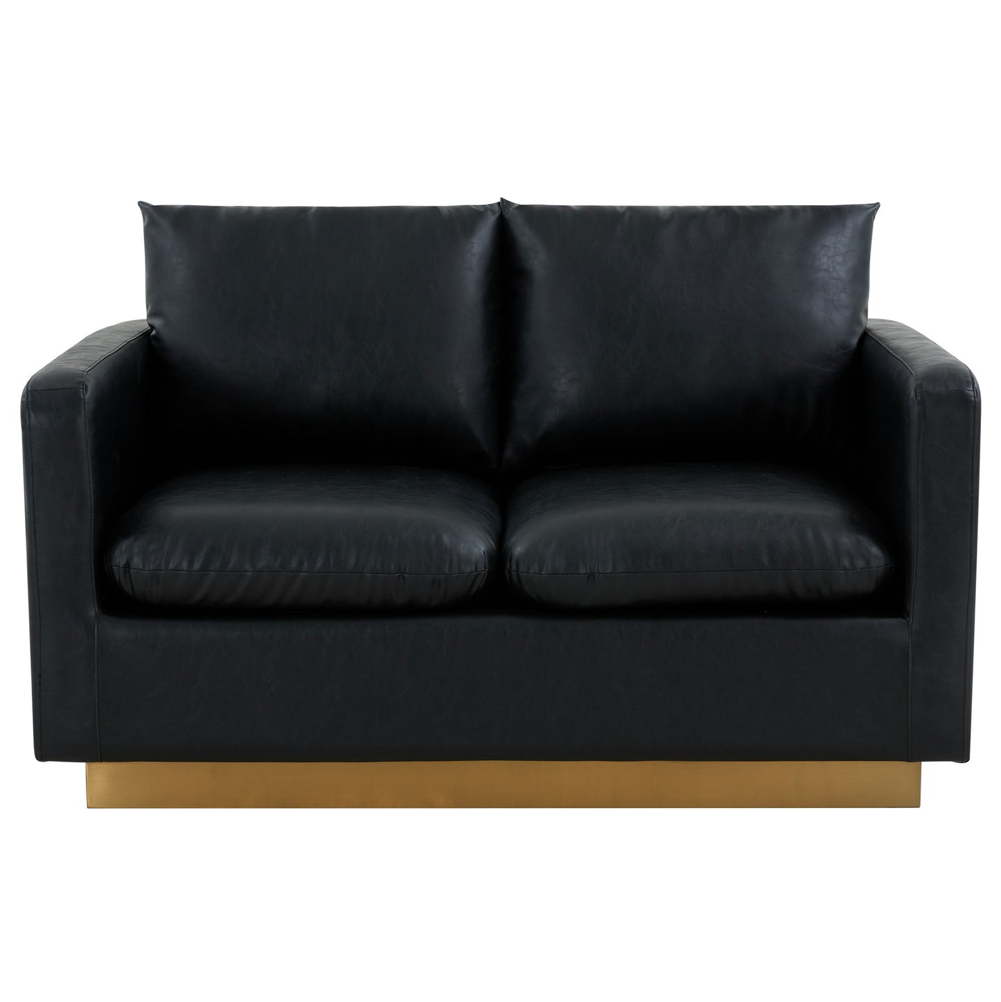 LeisureMod Nervo Modern Mid-Century Upholstered Leather Loveseat In Black