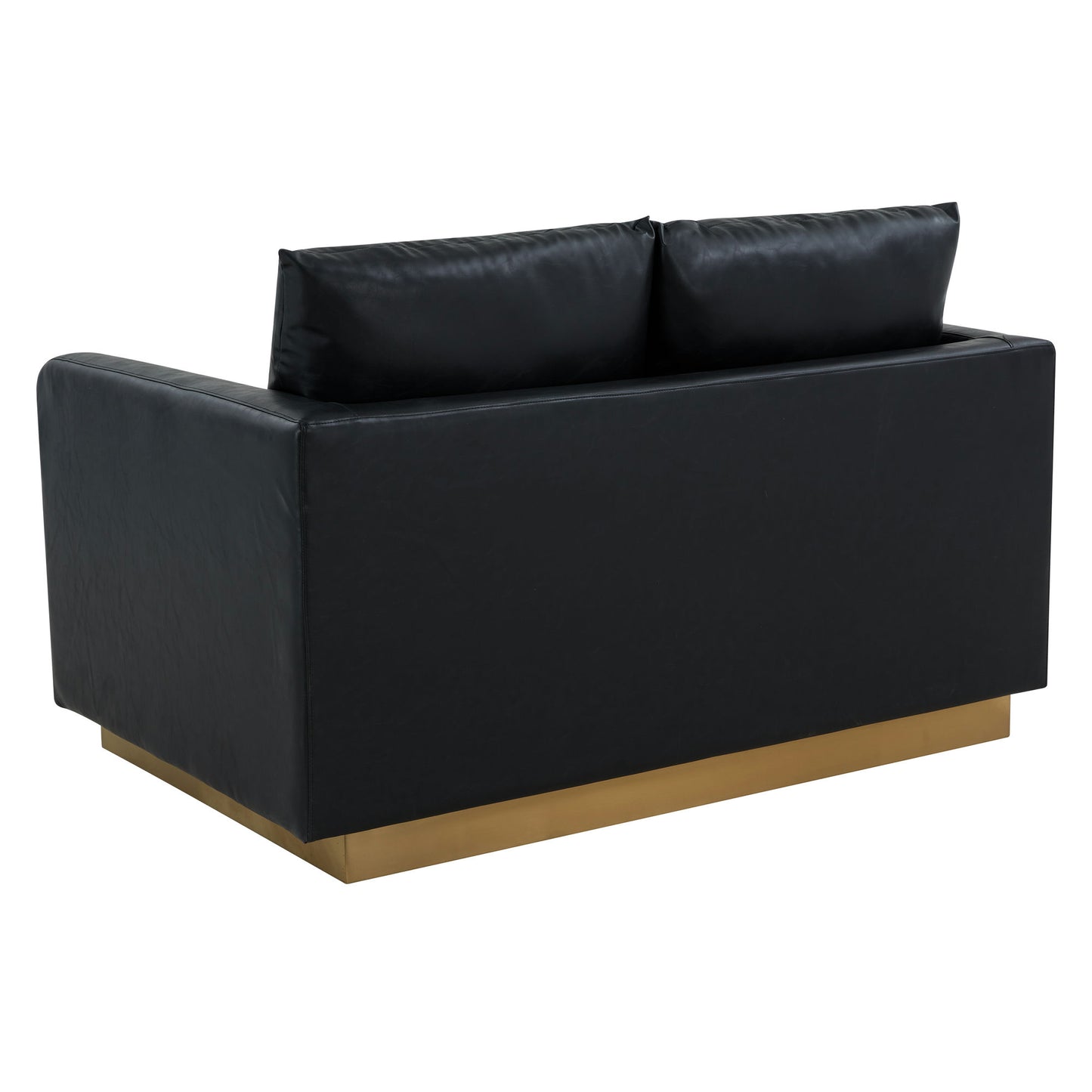 LeisureMod Nervo Modern Mid-Century Upholstered Leather Loveseat In Black