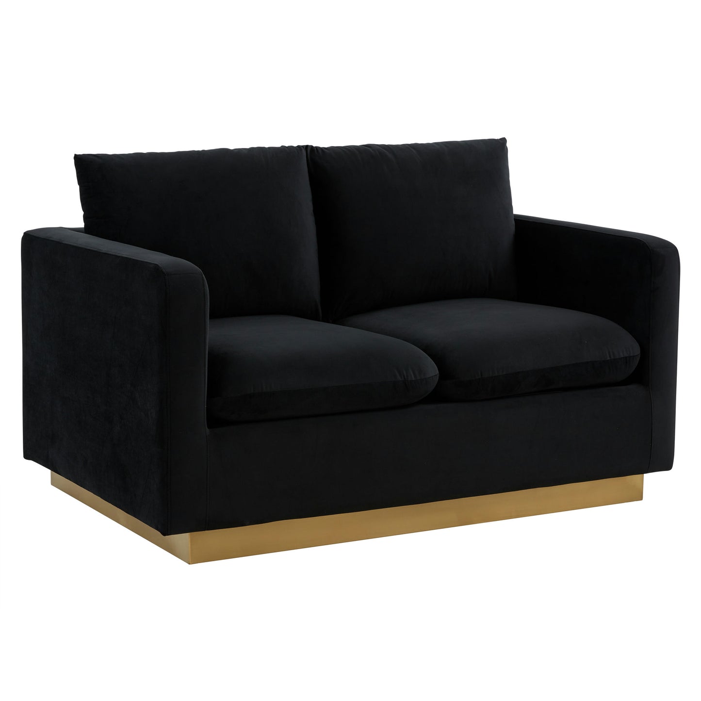 LeisureMod Nervo Modern Mid-Century Upholstered Velvet Loveseat In Black