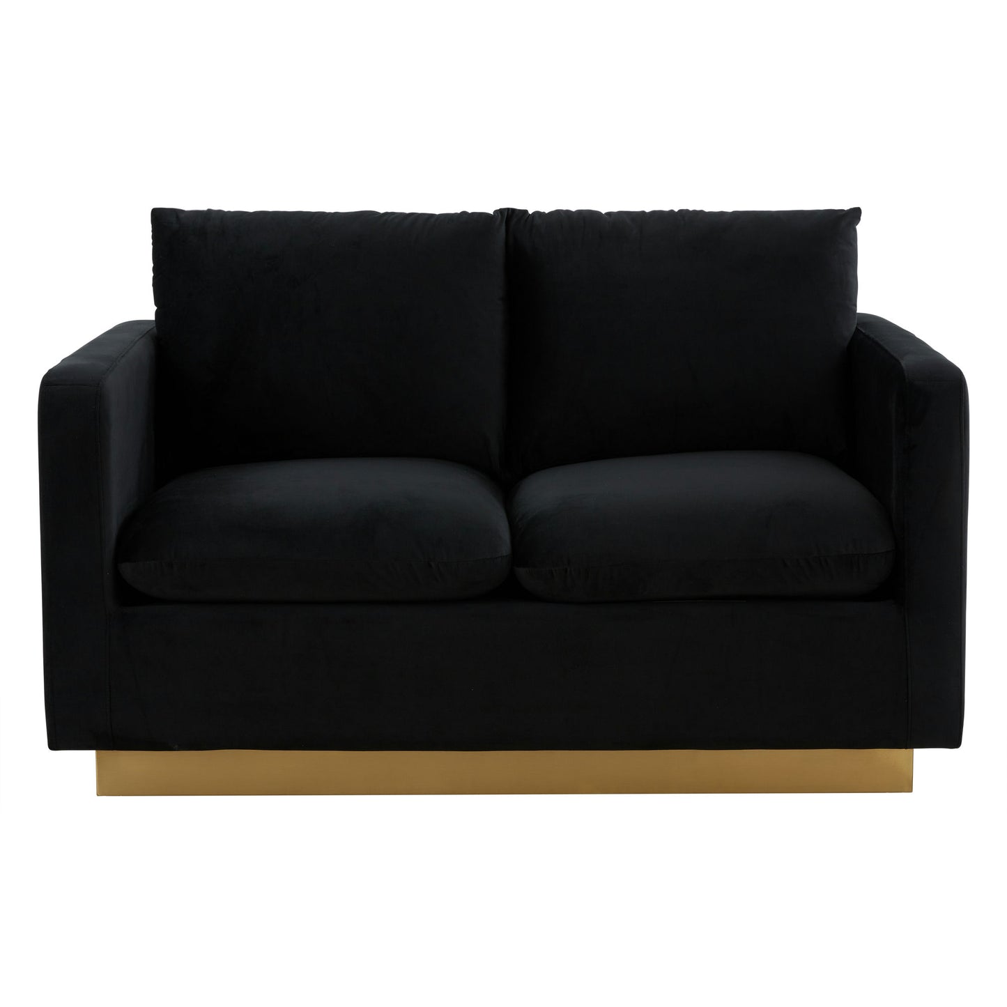 LeisureMod Nervo Modern Mid-Century Upholstered Velvet Loveseat In Black