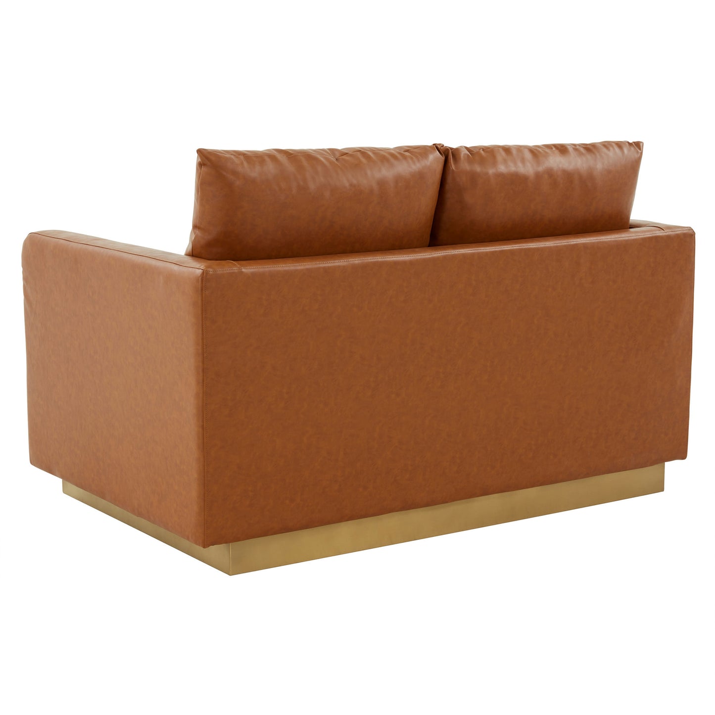 LeisureMod Nervo Modern Mid-Century Upholstered Leather Loveseat In Cognac Tan