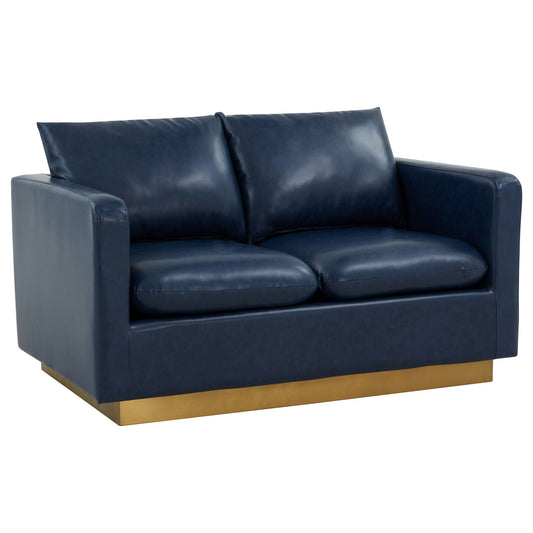 LeisureMod Nervo Modern Mid-Century Upholstered Leather Loveseat In Navy Blue