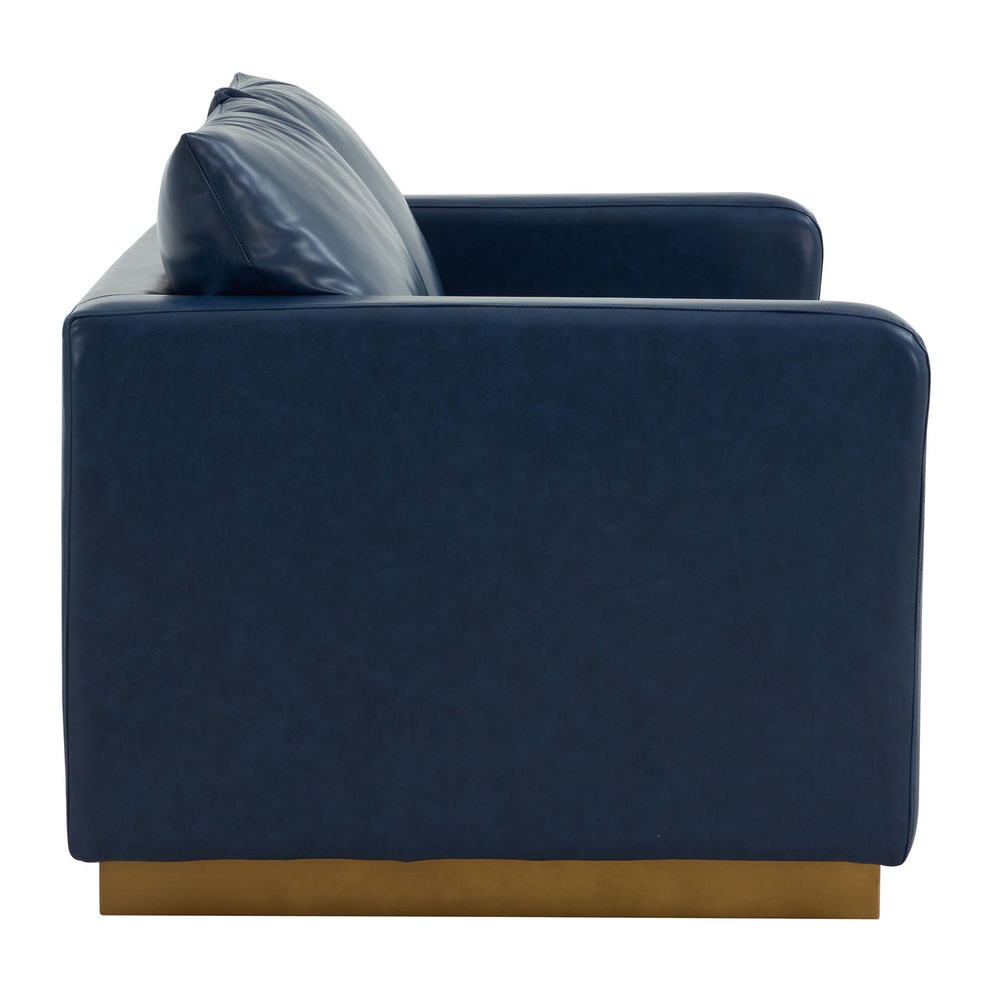 LeisureMod Nervo Modern Mid-Century Upholstered Leather Loveseat In Navy Blue