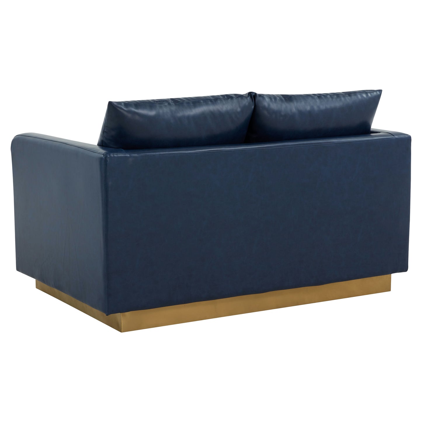 LeisureMod Nervo Modern Mid-Century Upholstered Leather Loveseat In Navy Blue