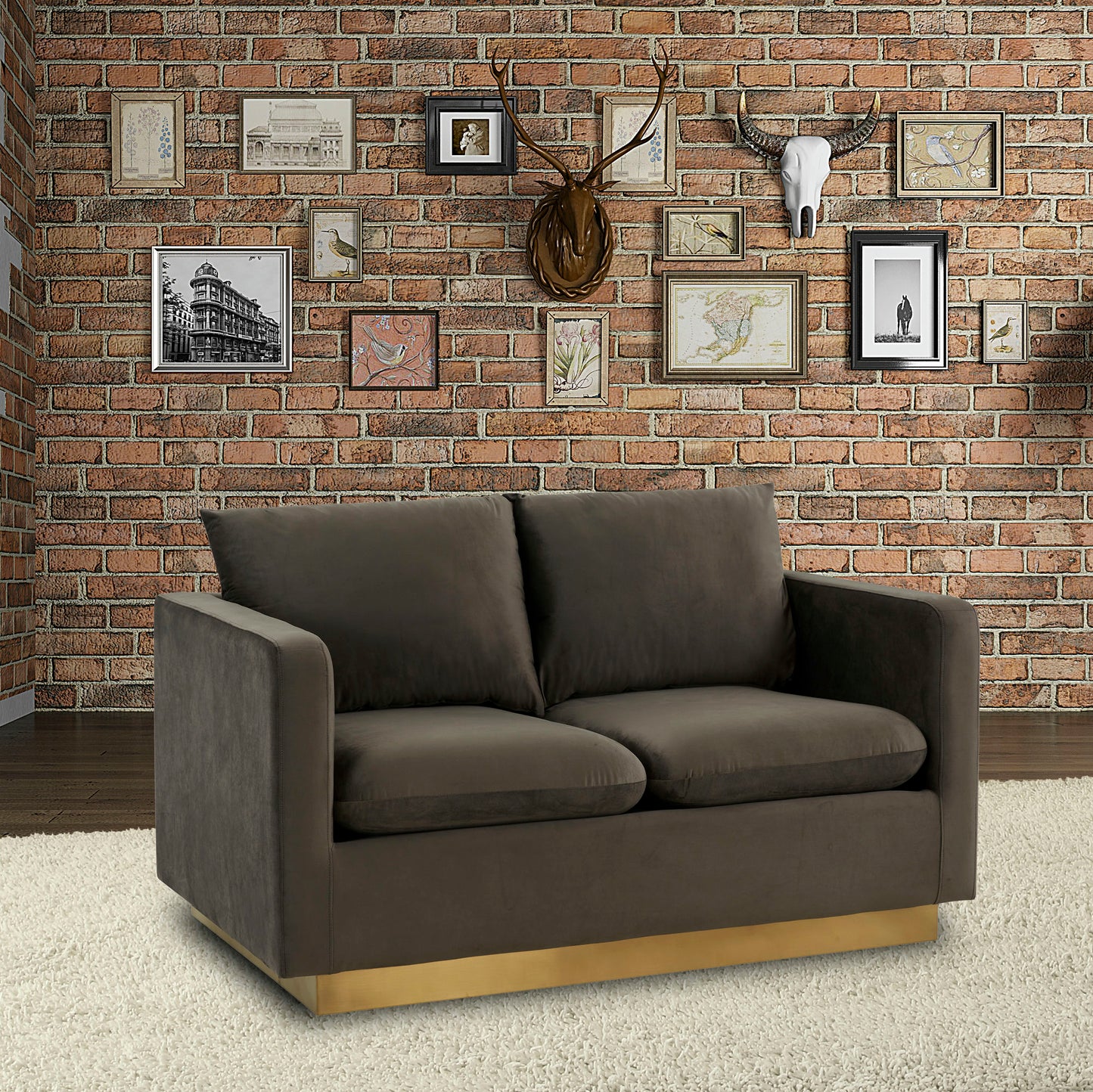 LeisureMod Nervo Modern Mid-Century Upholstered Velvet Loveseat In Dark Grey