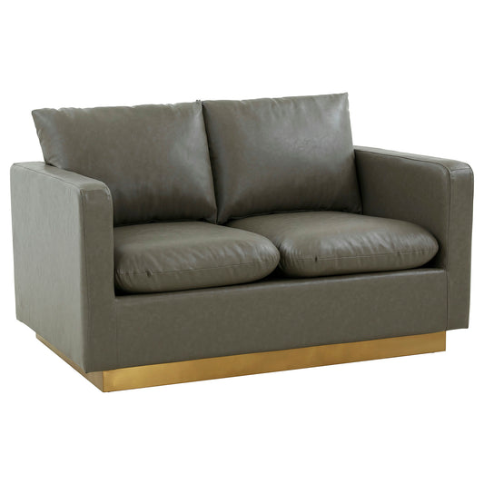 LeisureMod Nervo Modern Mid-Century Upholstered Leather Loveseat In Grey