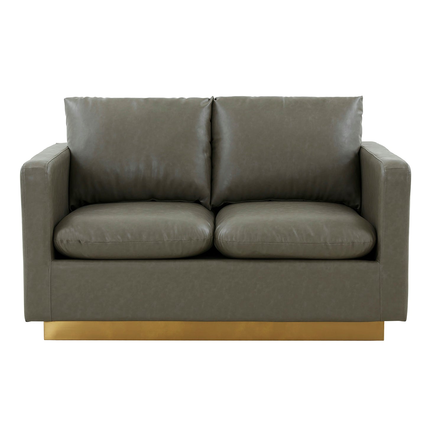 LeisureMod Nervo Modern Mid-Century Upholstered Leather Loveseat In Grey