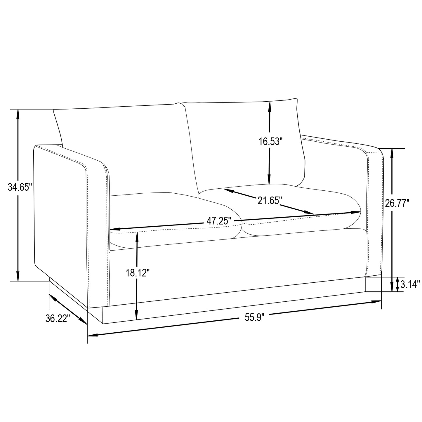 LeisureMod Nervo Modern Mid-Century Upholstered Leather Loveseat In Grey