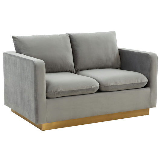 LeisureMod Nervo Modern Mid-Century Upholstered Velvet Loveseat In Light Grey