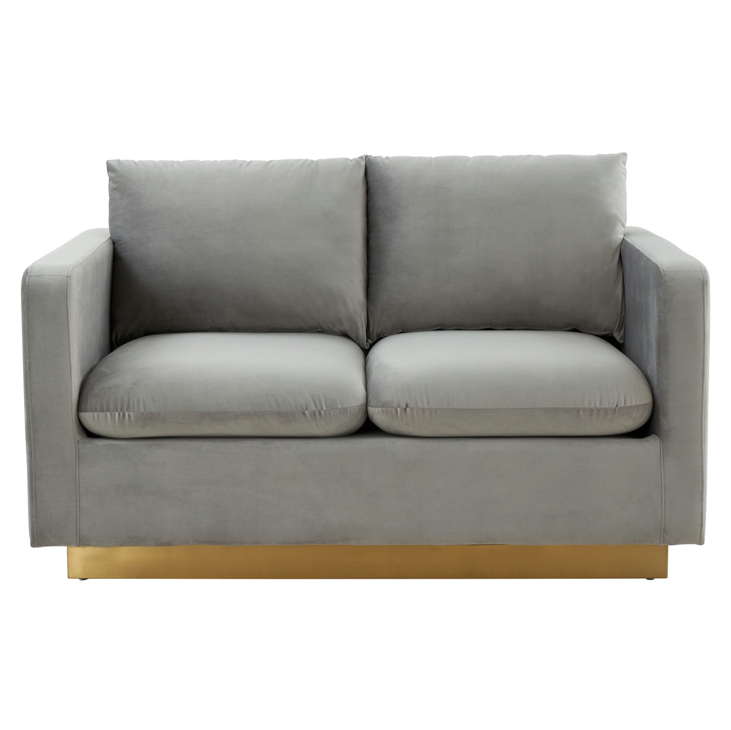 LeisureMod Nervo Modern Mid-Century Upholstered Velvet Loveseat In Light Grey