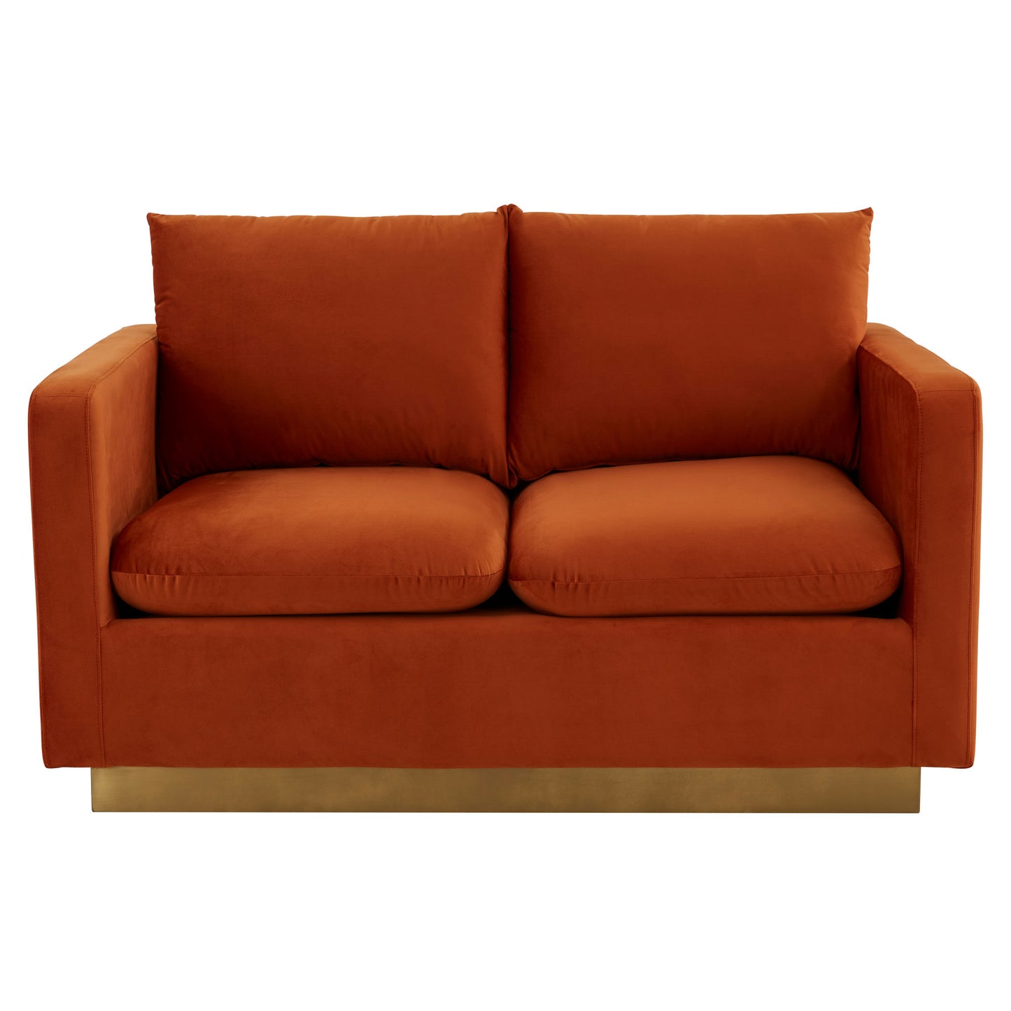 LeisureMod Nervo Modern Mid-Century Upholstered Velvet Loveseat In Orange