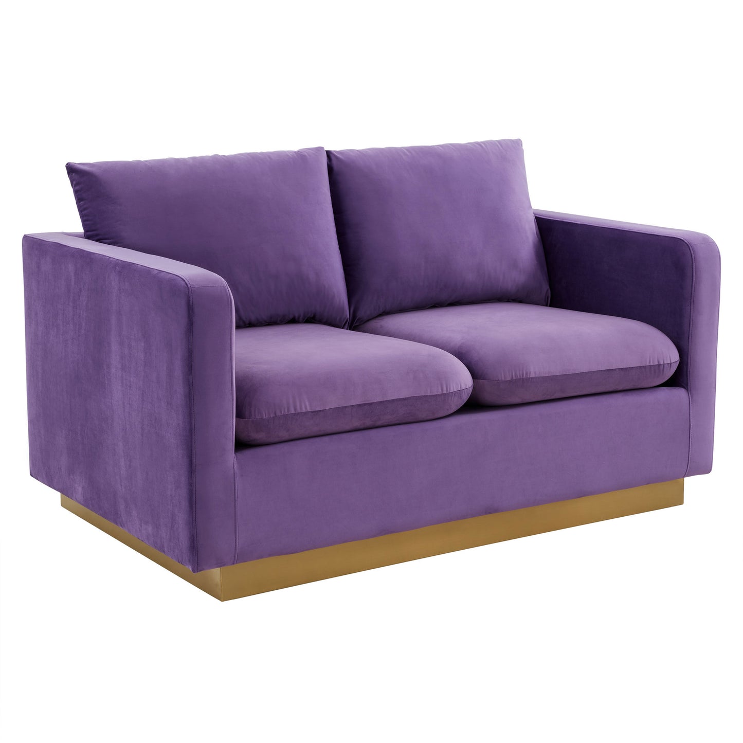 LeisureMod Nervo Modern Mid-Century Upholstered Velvet Loveseat In Purple