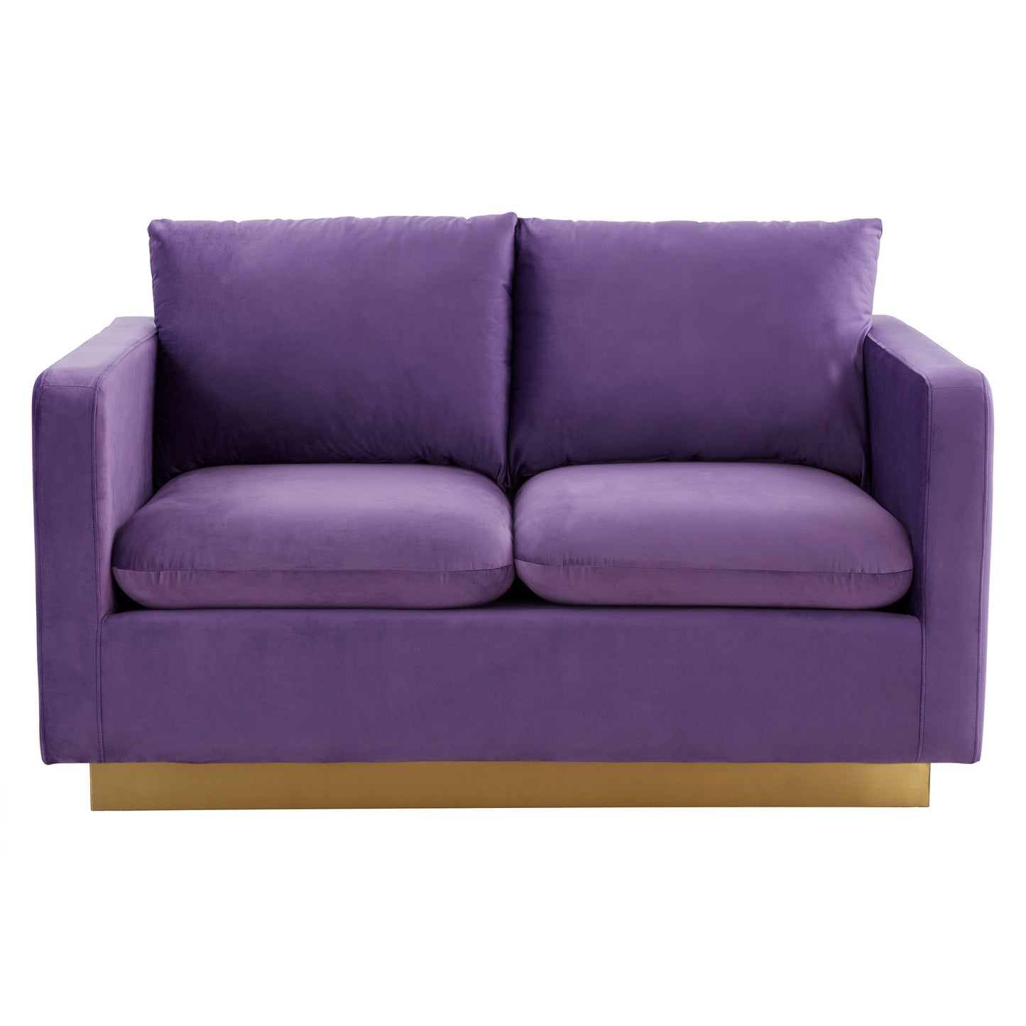 LeisureMod Nervo Modern Mid-Century Upholstered Velvet Loveseat In Purple