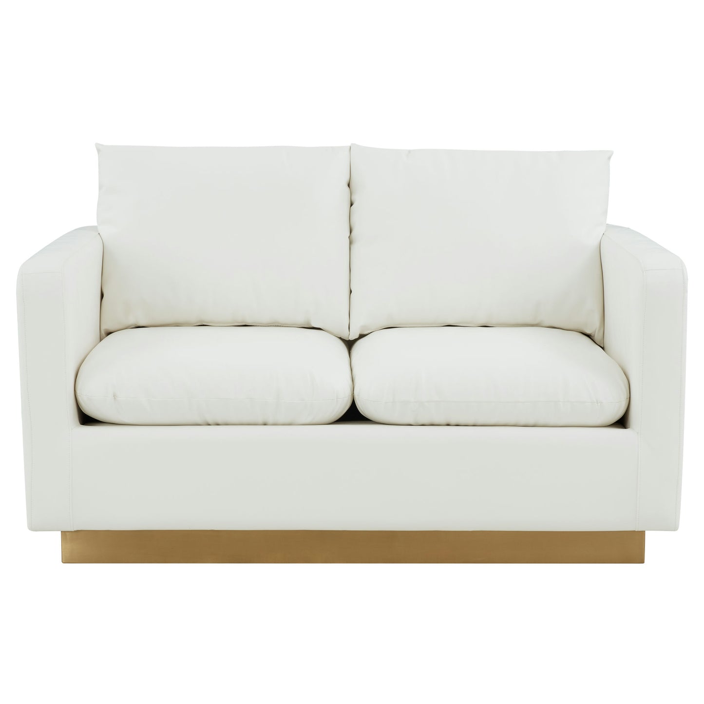 LeisureMod Nervo Modern Mid-Century Upholstered Leather Loveseat In White