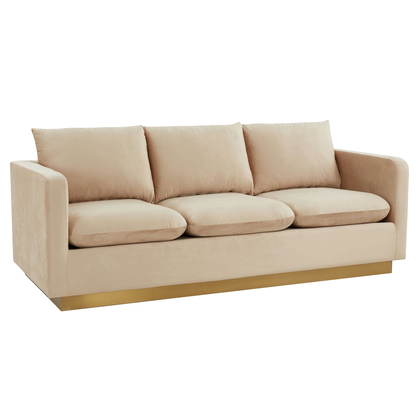 LeisureMod Nervo Modern Mid-Century Upholstered Velvet Sofa In Beige