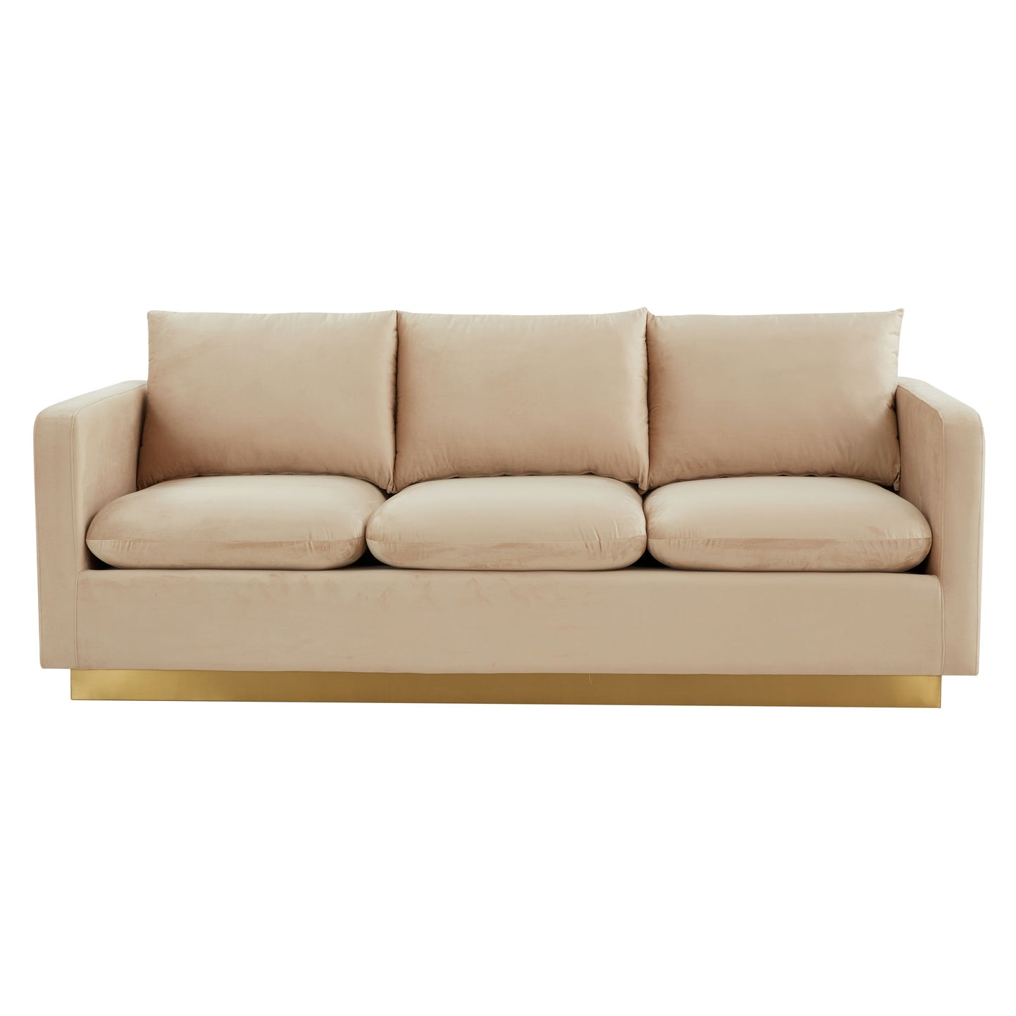 LeisureMod Nervo Modern Mid-Century Upholstered Velvet Sofa In Beige