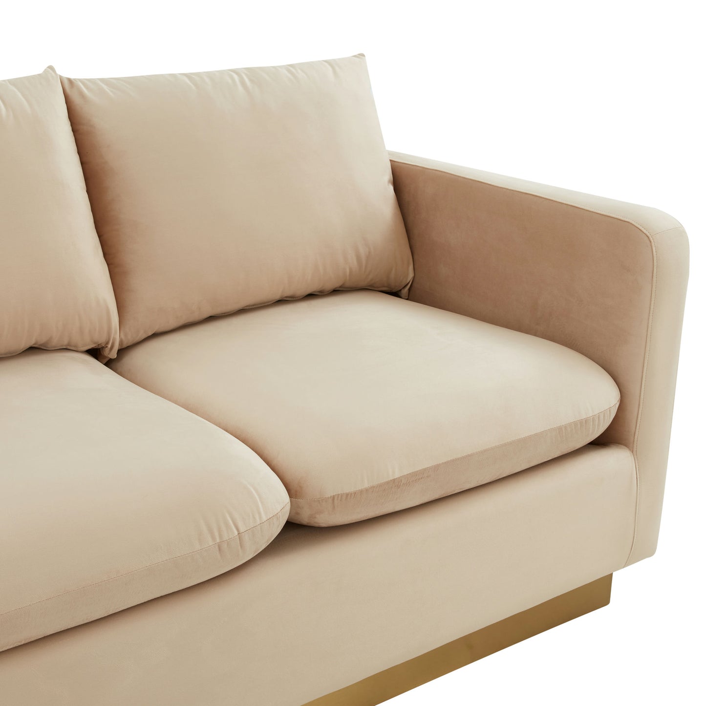 LeisureMod Nervo Modern Mid-Century Upholstered Velvet Sofa In Beige