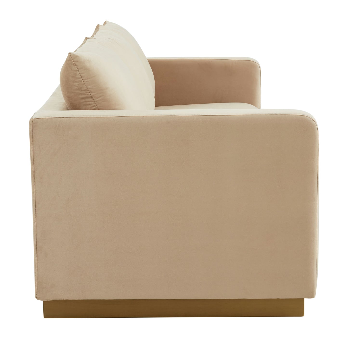 LeisureMod Nervo Modern Mid-Century Upholstered Velvet Sofa In Beige