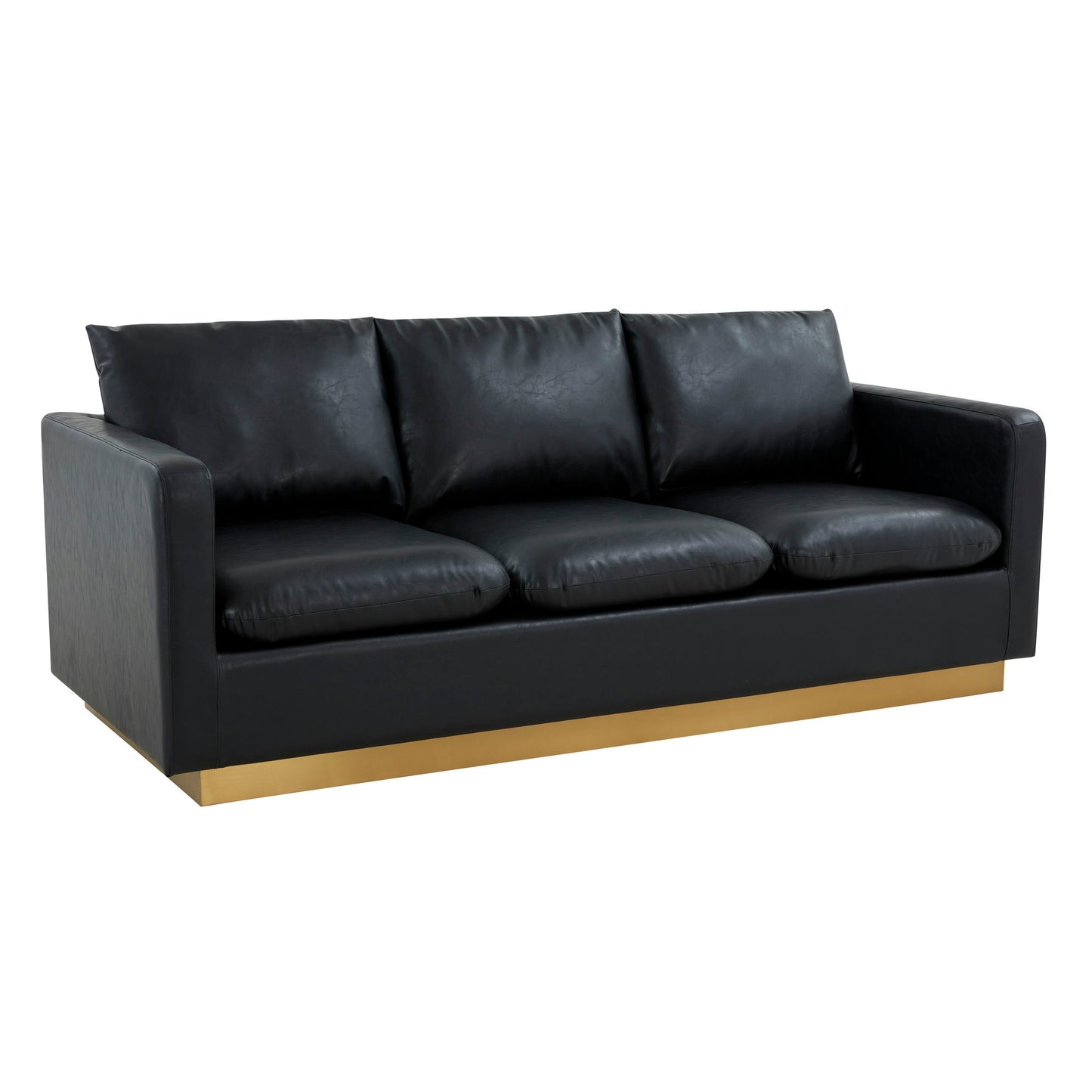 LeisureMod Nervo Modern Mid-Century Upholstered Leather Sofa In Black