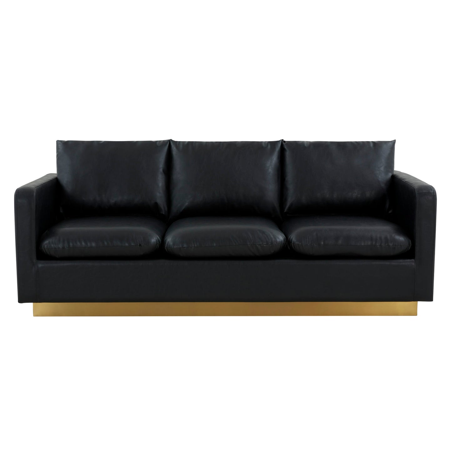 LeisureMod Nervo Modern Mid-Century Upholstered Leather Sofa In Black