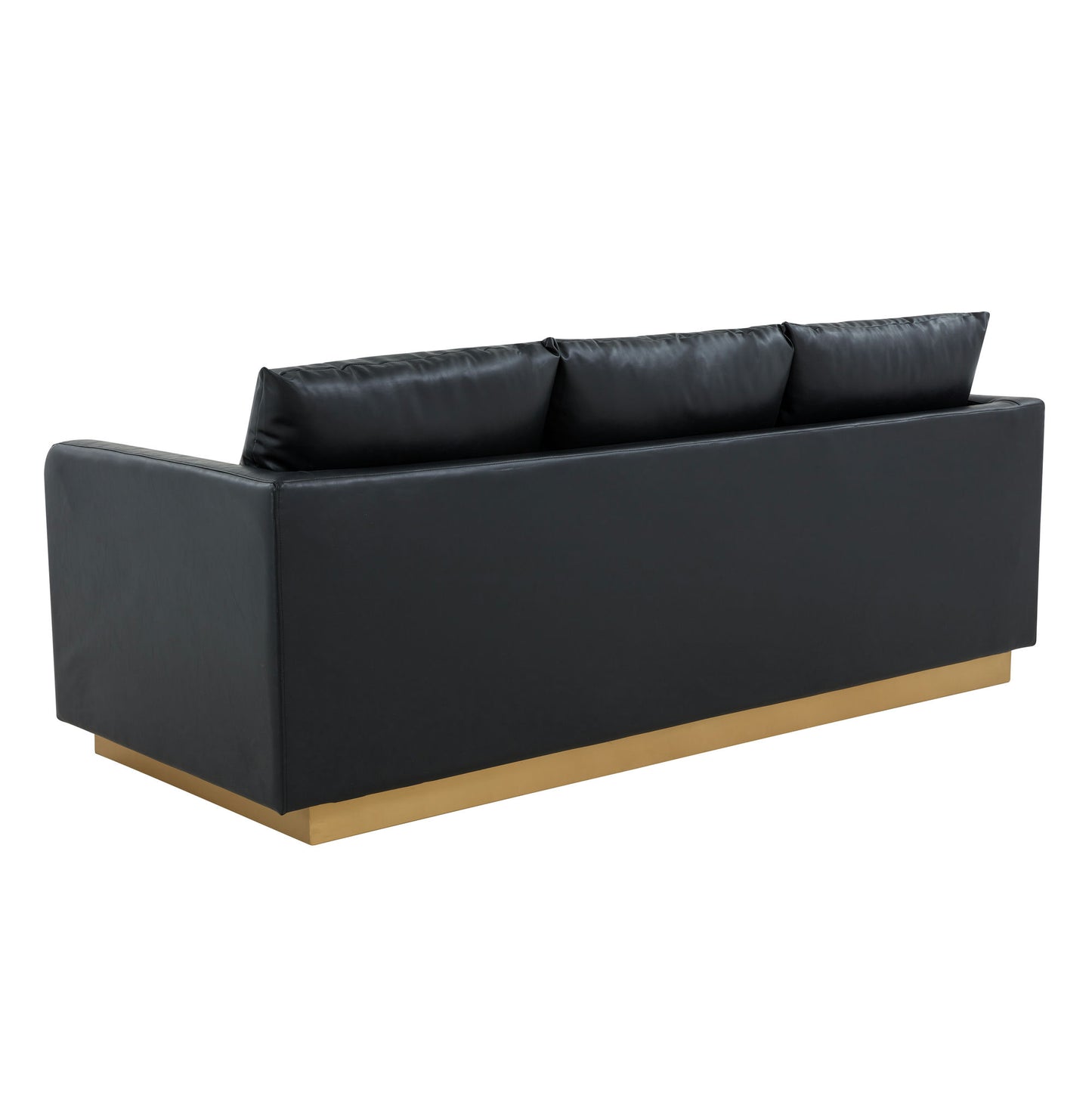 LeisureMod Nervo Modern Mid-Century Upholstered Leather Sofa In Black