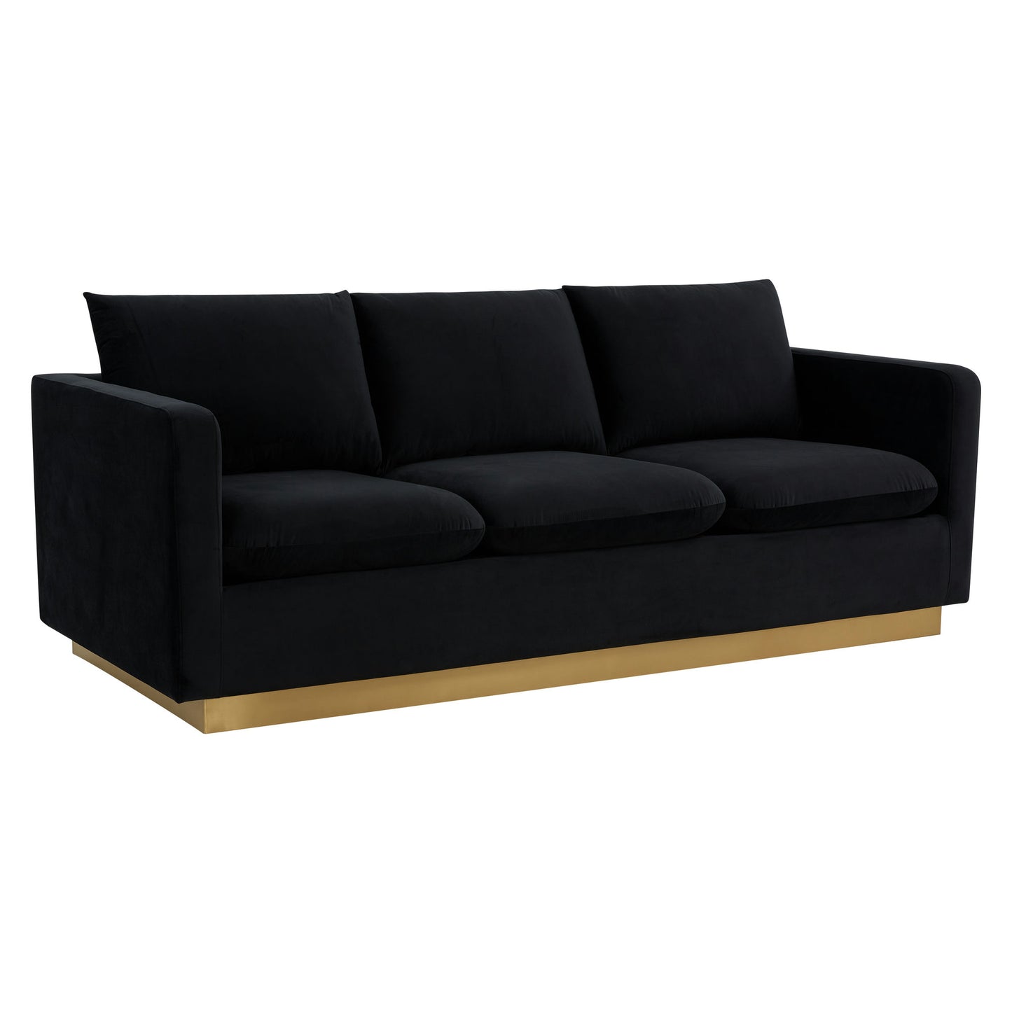 LeisureMod Nervo Modern Mid-Century Upholstered Velvet Sofa In Midnight Black