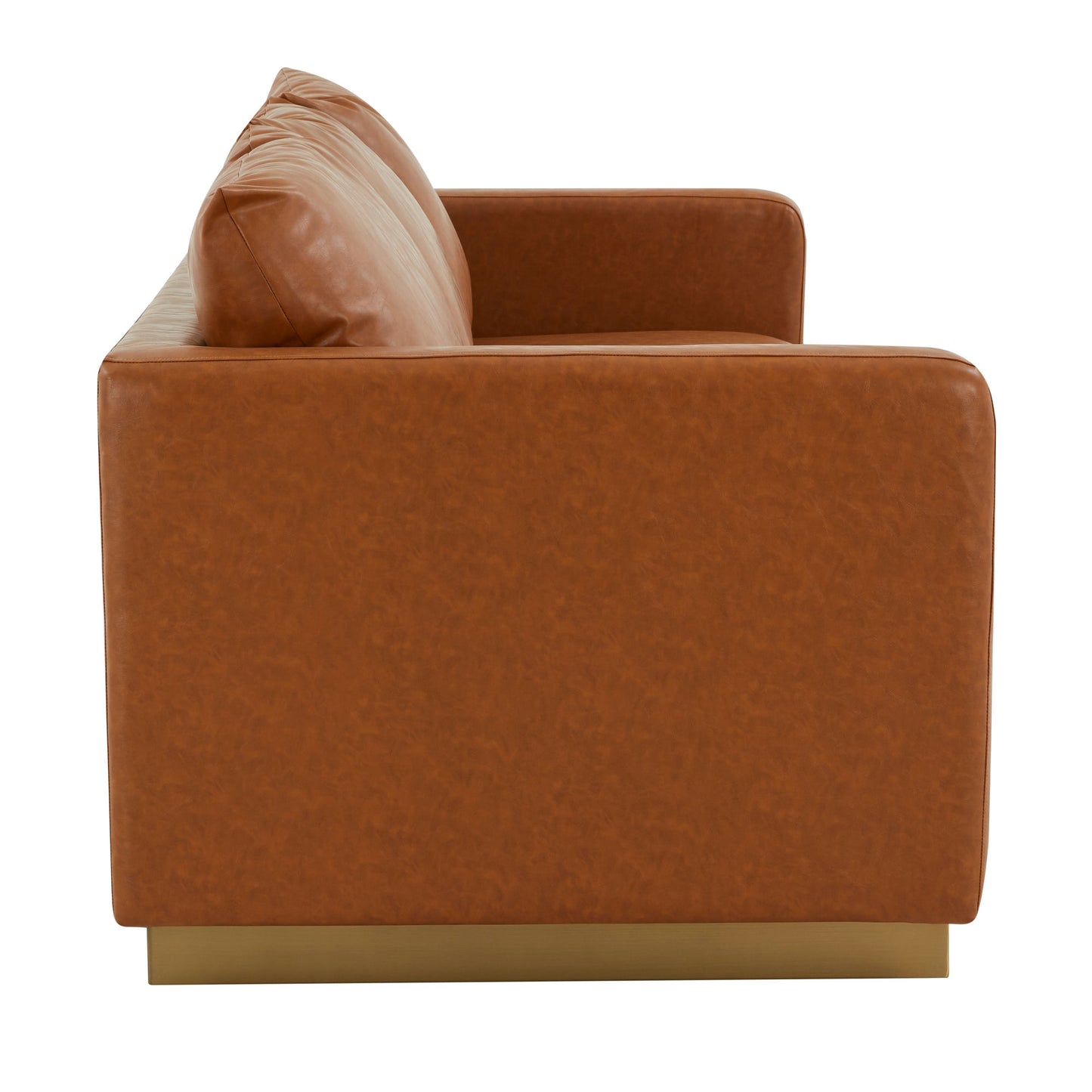 LeisureMod Nervo Modern Mid-Century Upholstered Leather Sofa In Cognac Tan