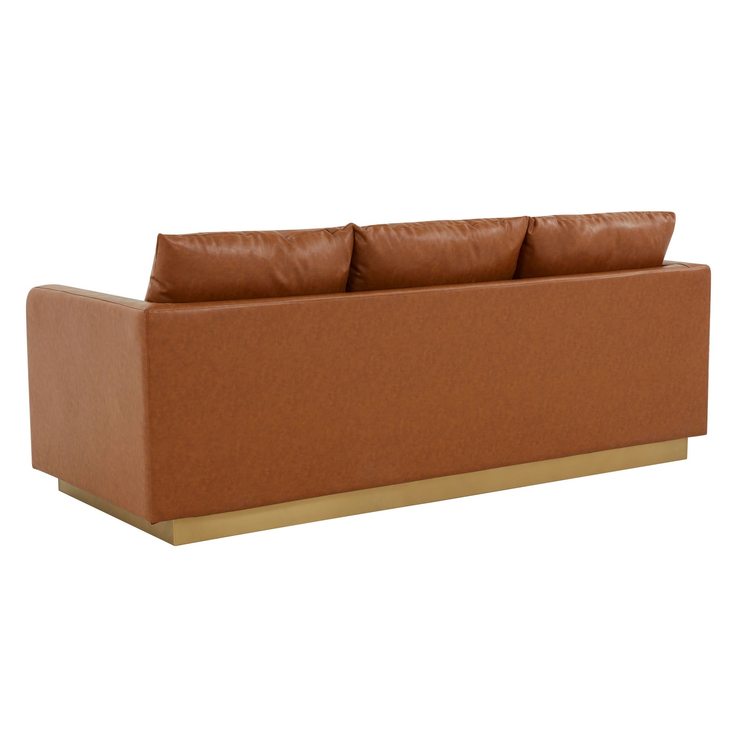 LeisureMod Nervo Modern Mid-Century Upholstered Leather Sofa In Cognac Tan