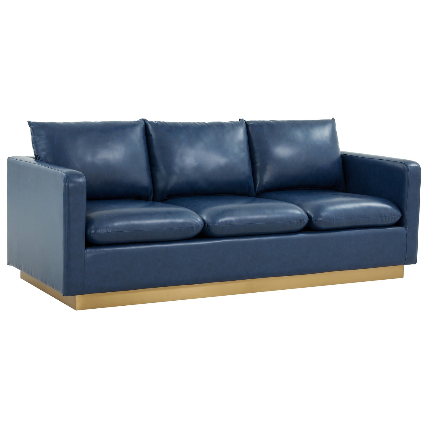 LeisureMod Nervo Modern Mid-Century Upholstered Leather Sofa In Navy Blue