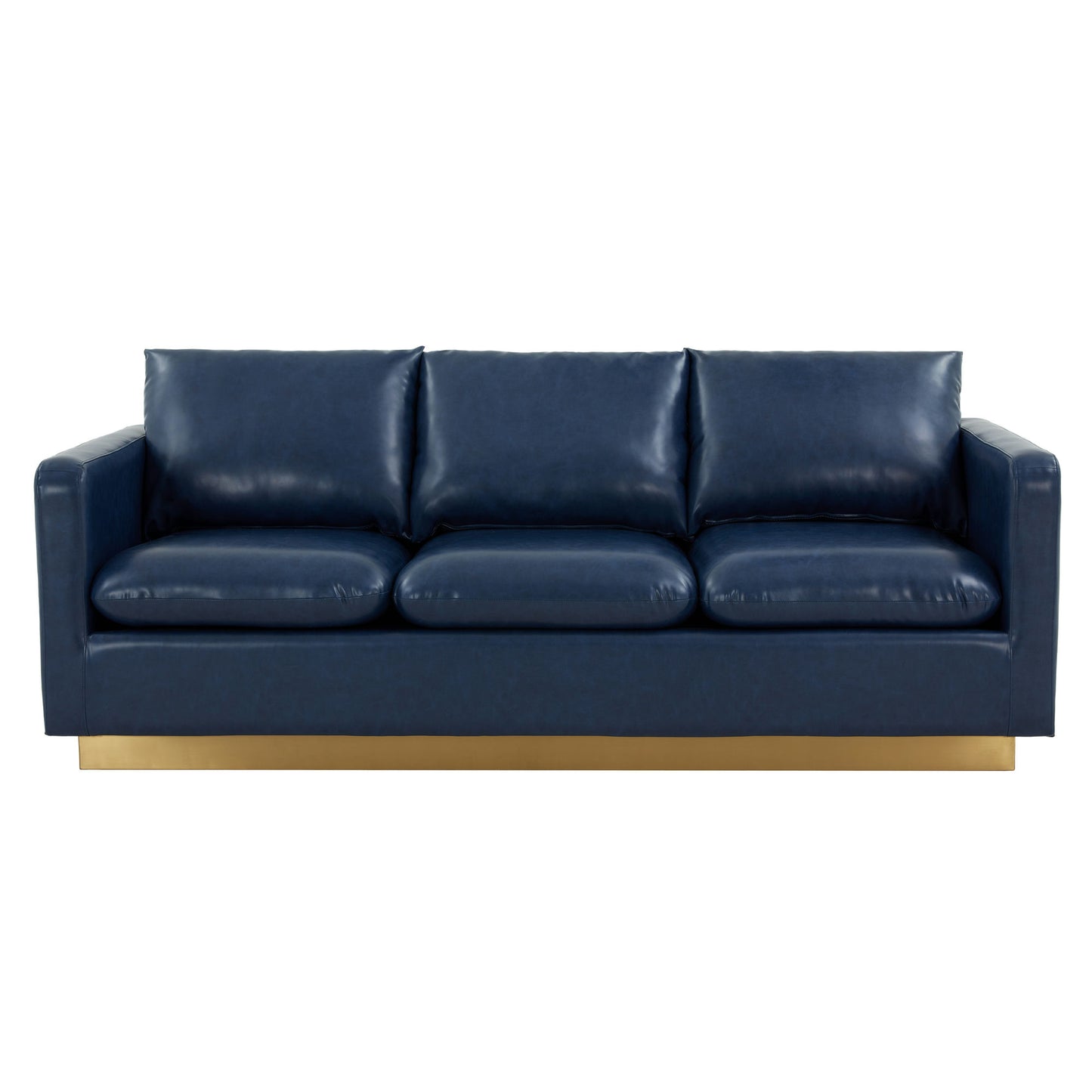 LeisureMod Nervo Modern Mid-Century Upholstered Leather Sofa In Navy Blue