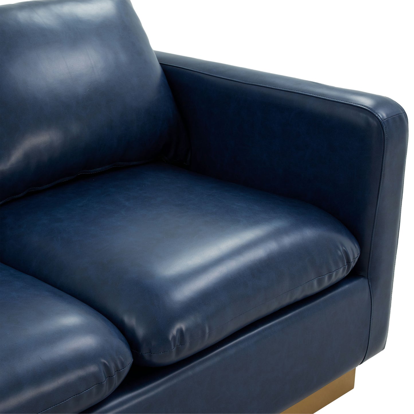 LeisureMod Nervo Modern Mid-Century Upholstered Leather Sofa In Navy Blue