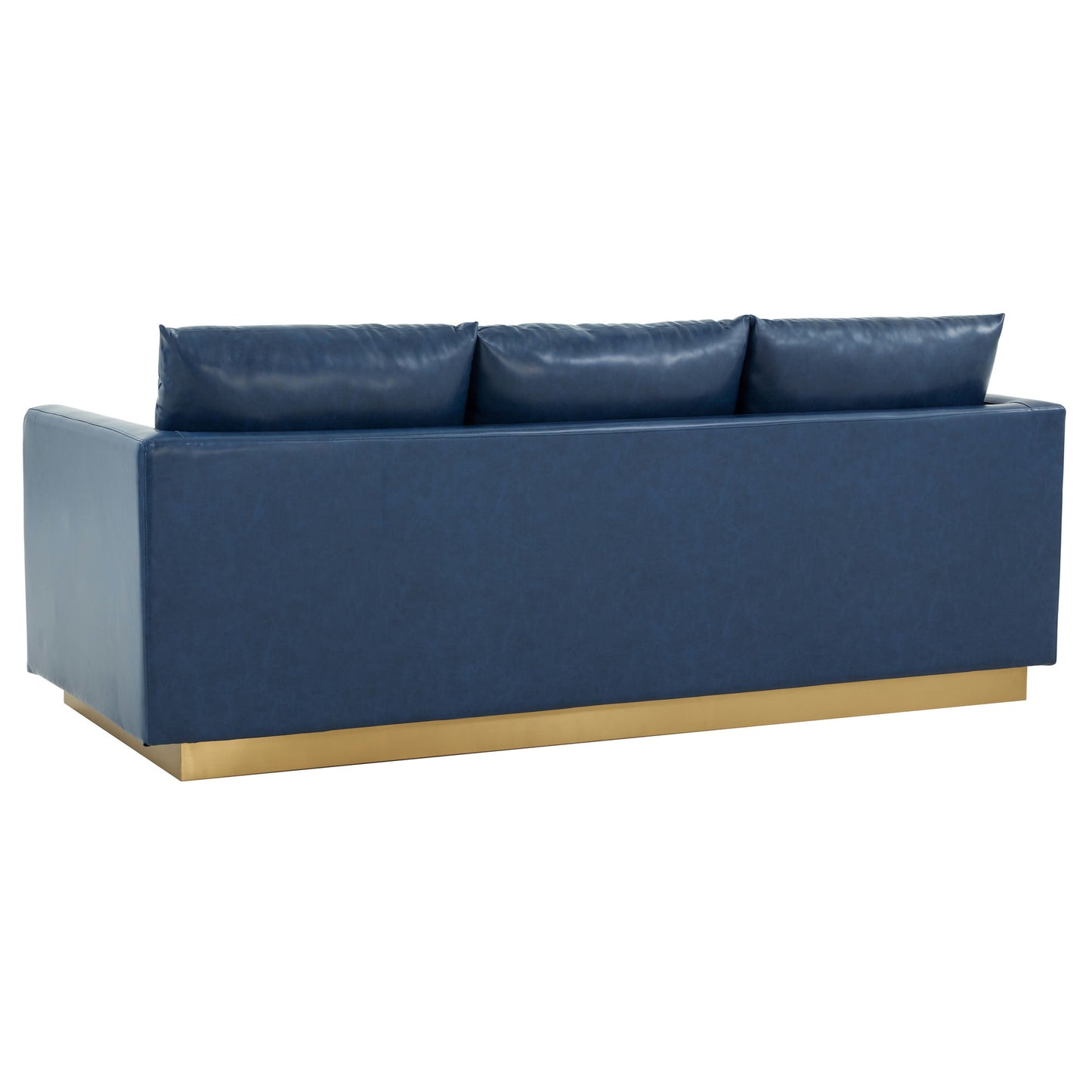 LeisureMod Nervo Modern Mid-Century Upholstered Leather Sofa In Navy Blue