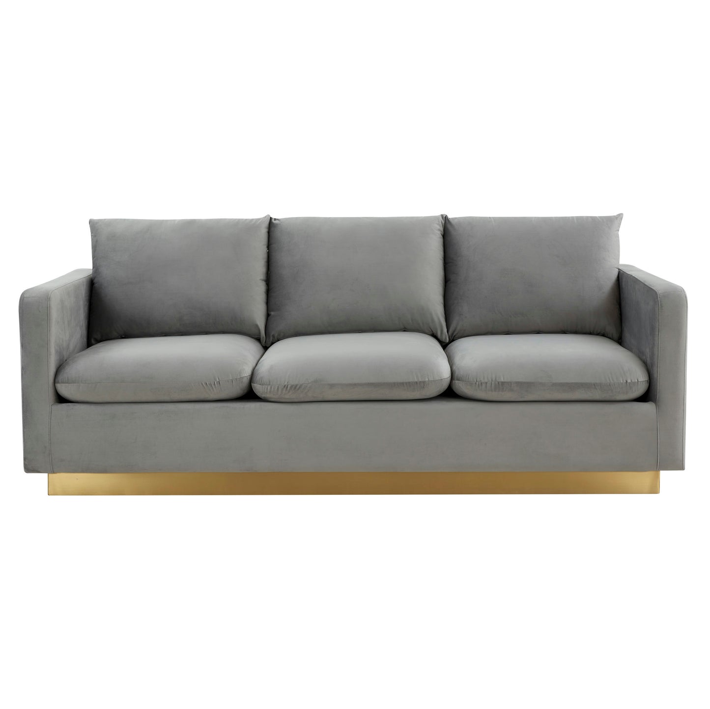 LeisureMod Nervo Modern Mid-Century Upholstered Velvet Sofa In Light Grey