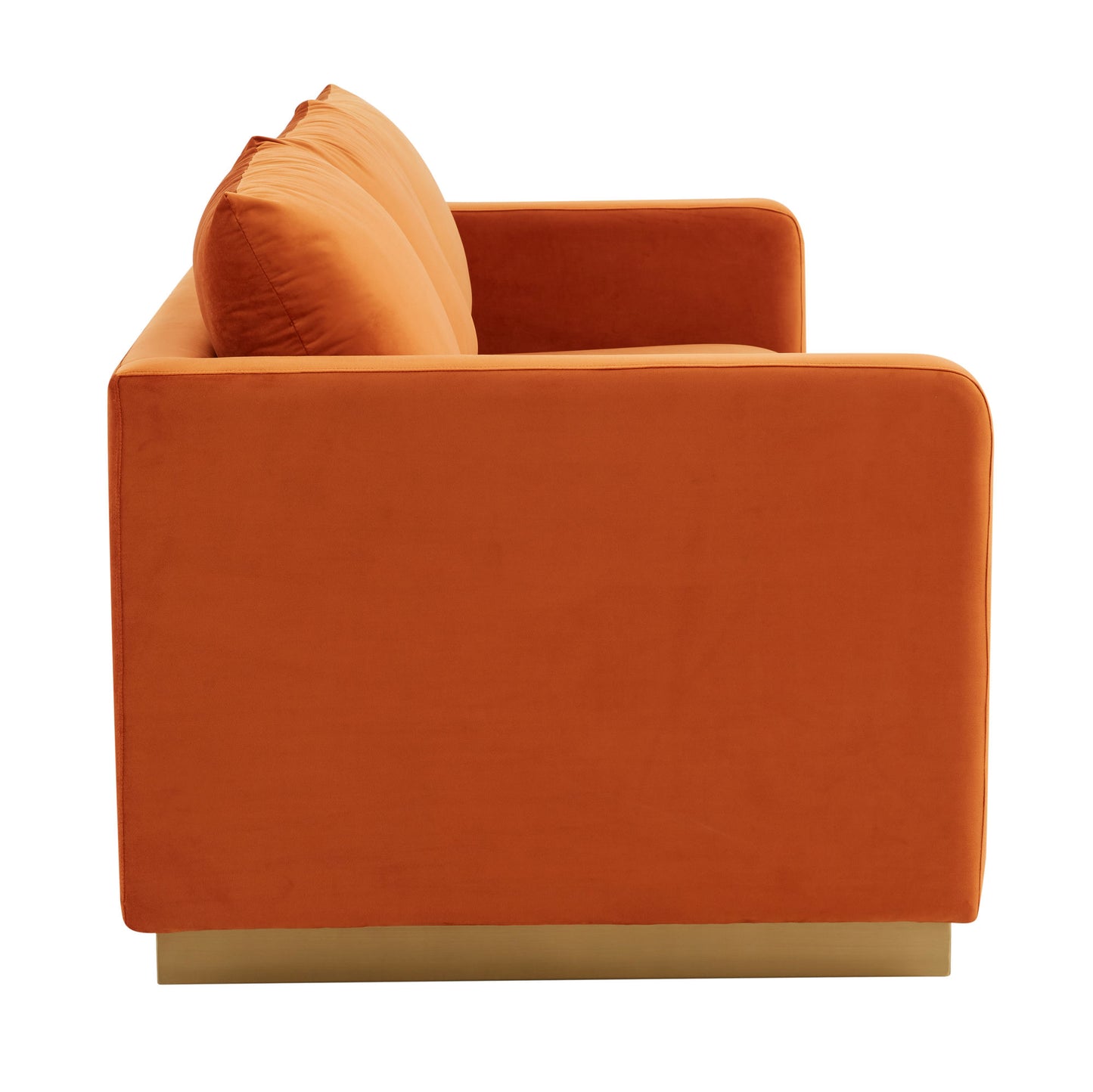 LeisureMod Nervo Modern Mid-Century Upholstered Velvet Sofa In Orange Marmalade