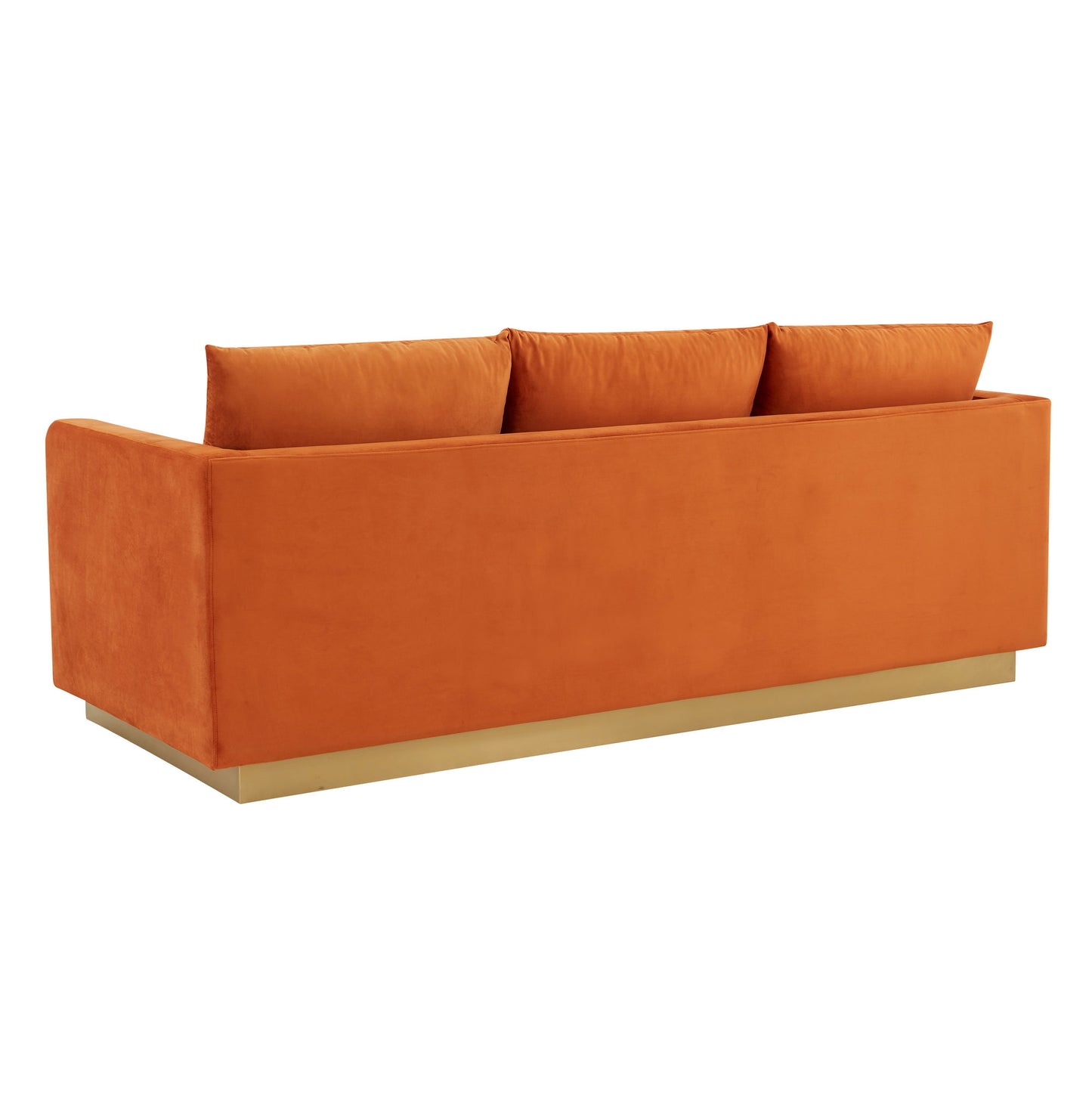 LeisureMod Nervo Modern Mid-Century Upholstered Velvet Sofa In Orange Marmalade