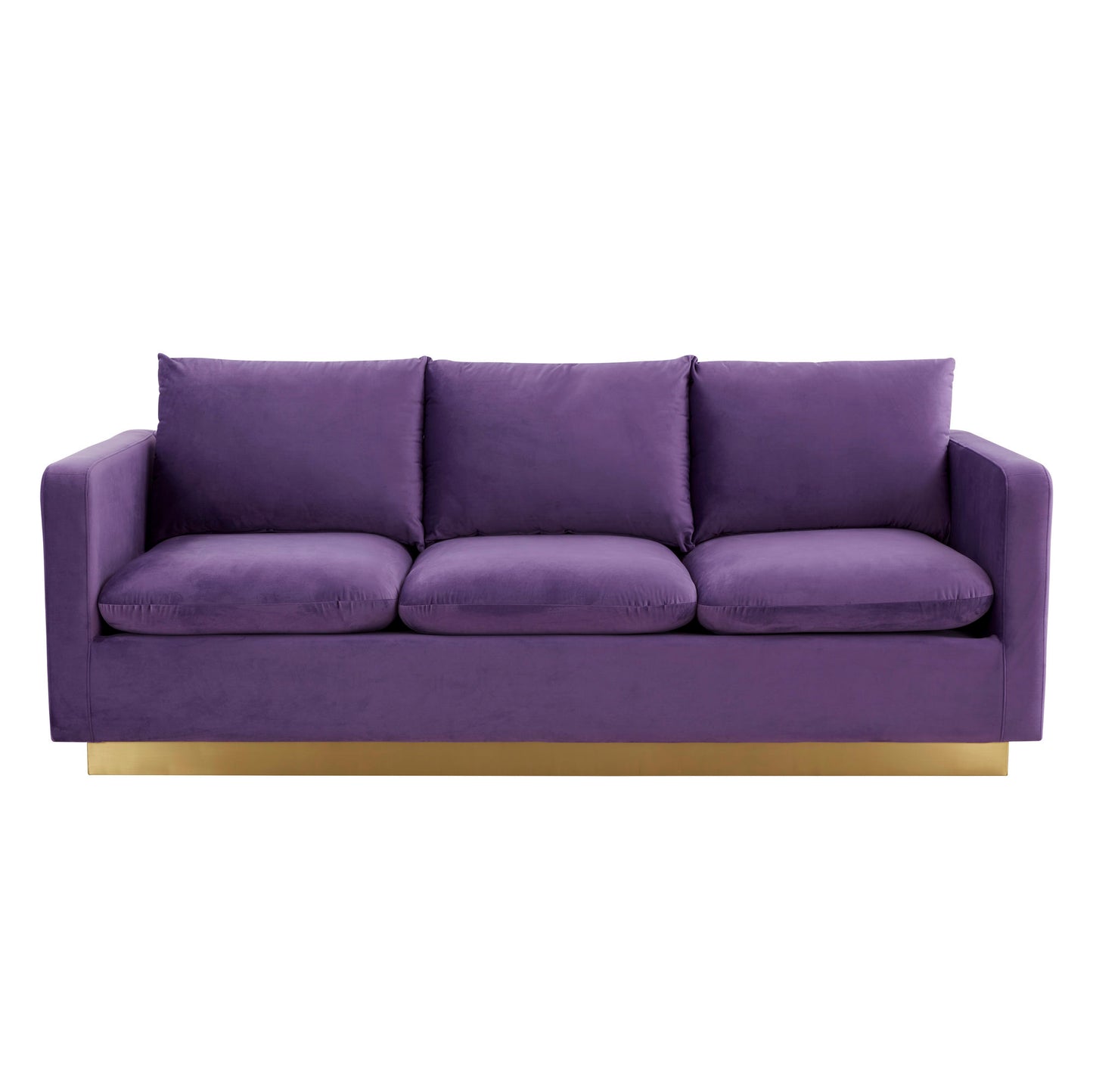 LeisureMod Nervo Modern Mid-Century Upholstered Velvet Sofa In Purple