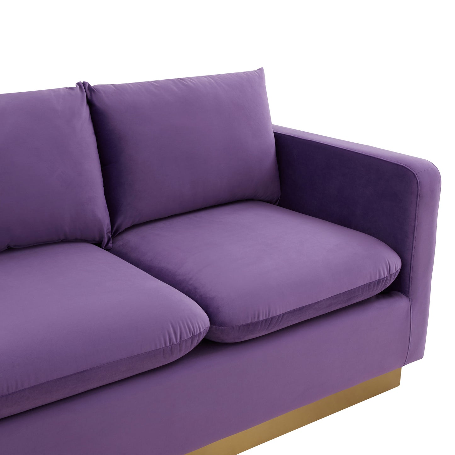 LeisureMod Nervo Modern Mid-Century Upholstered Velvet Sofa In Purple