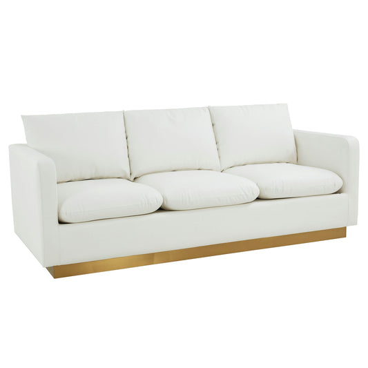 LeisureMod Nervo Modern Mid-Century Upholstered Leather Sofa In White