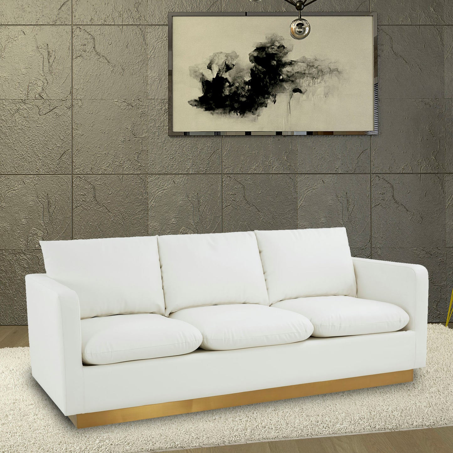 LeisureMod Nervo Modern Mid-Century Upholstered Leather Sofa In White