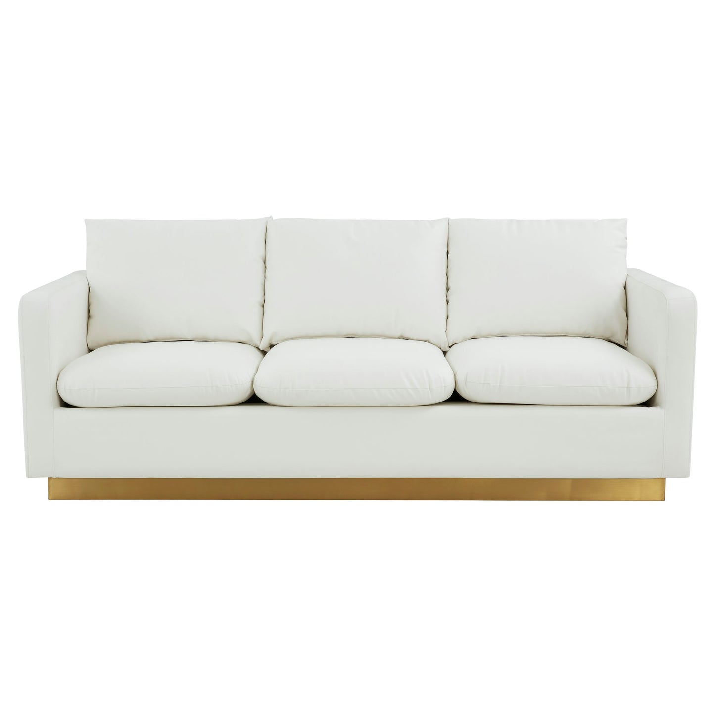 LeisureMod Nervo Modern Mid-Century Upholstered Leather Sofa In White